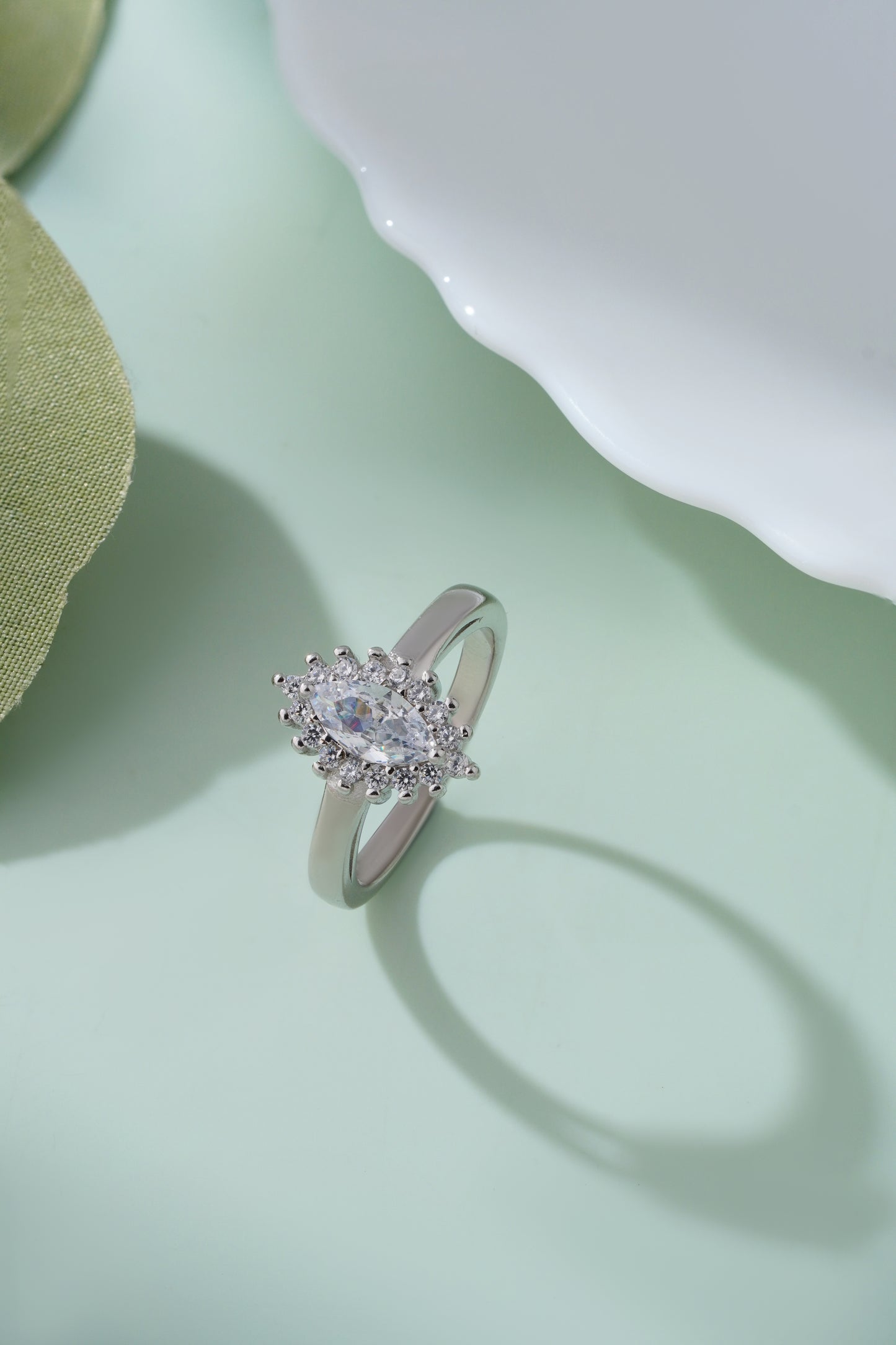 925 Sterling Silver Marquise Ring for Women American Diamond Halo Engagement Band