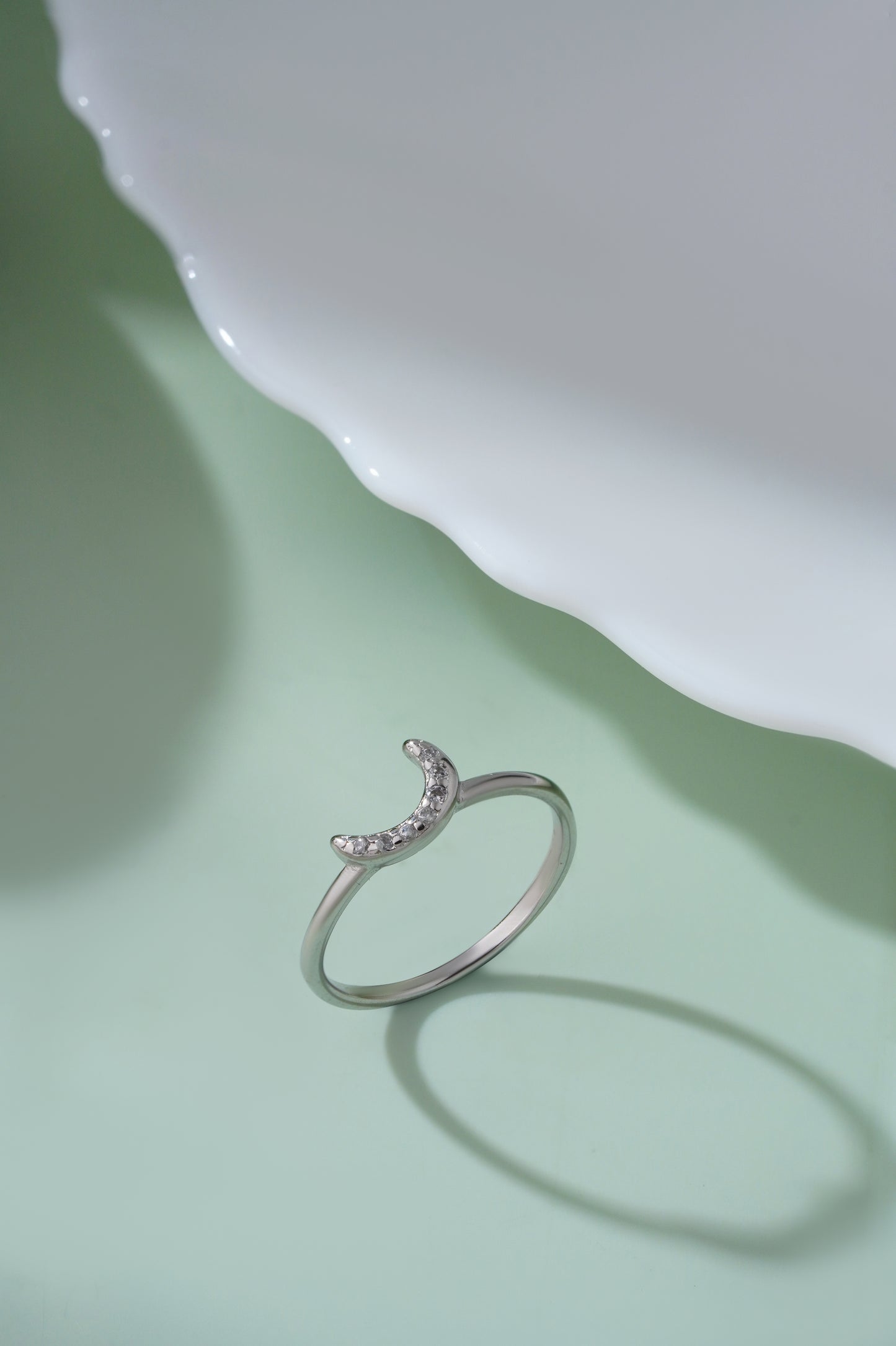 925 Sterling Silver Crescent Moon Ring Women’s American Diamond