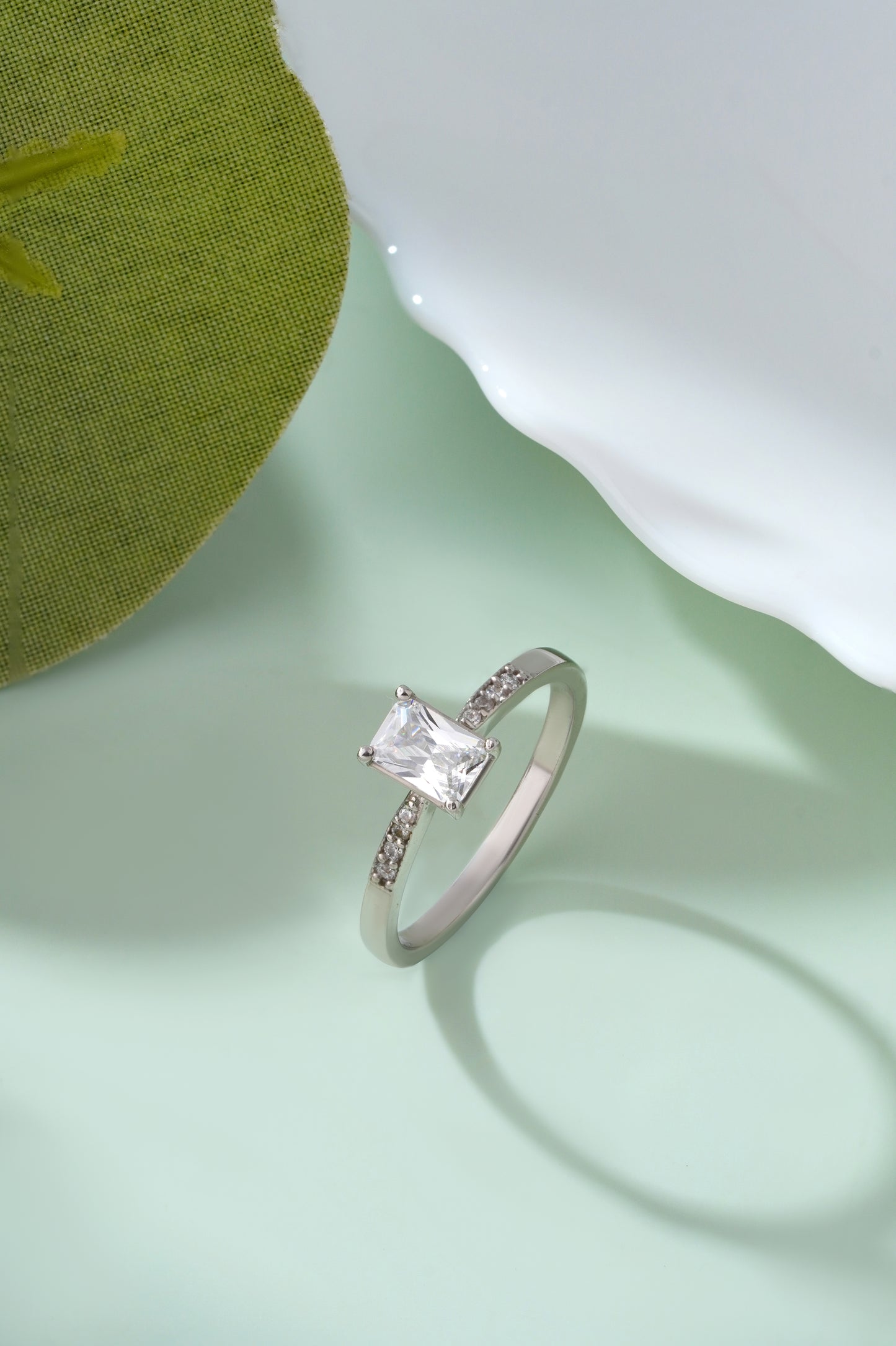 925 Sterling Silver Ring Women American Diamond Emerald Cut Solitaire Wedding Band