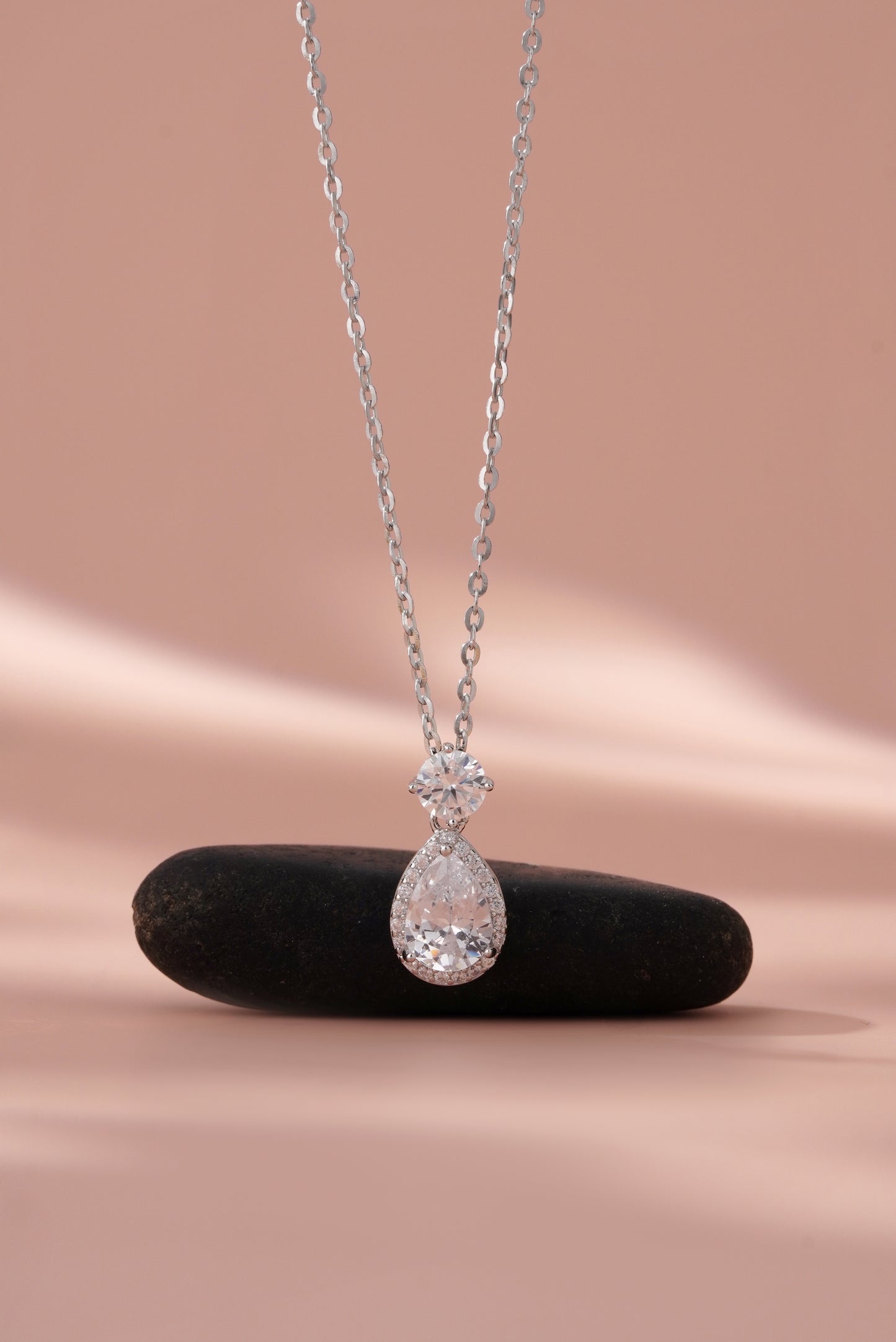 925 Sterling Silver Pear CZ Pendant Chain Women American Diamond Drop Chain