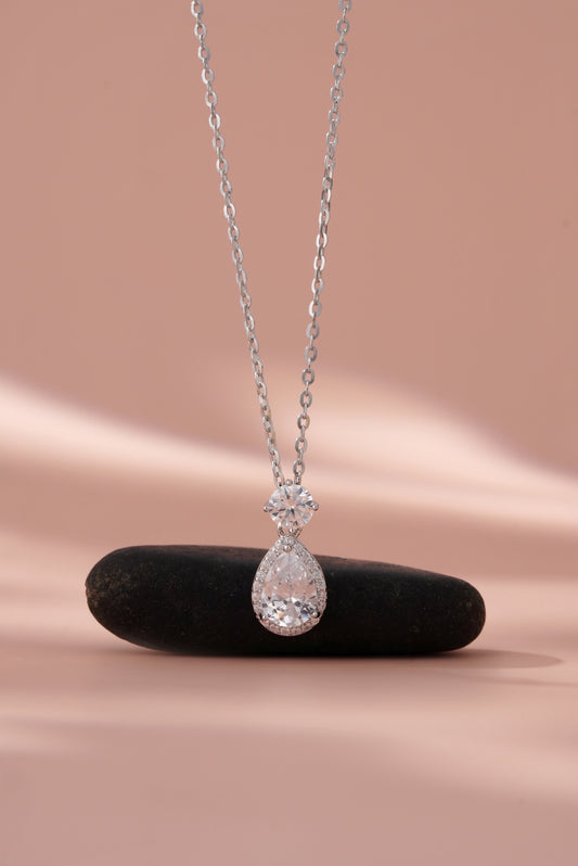 925 Sterling Silver Pear CZ Pendant Chain Women American Diamond Drop Chain