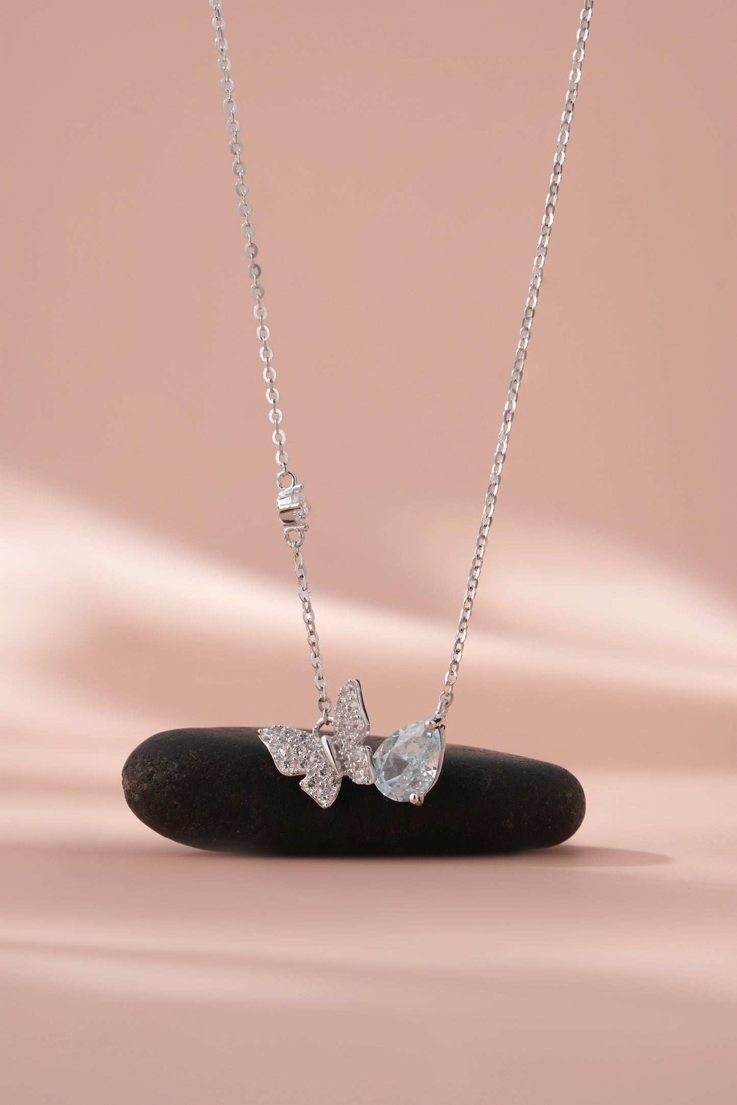 Butterfly Necklace Simulated Aquamarine Cz Diamond Chain Gift | 925 SILVER