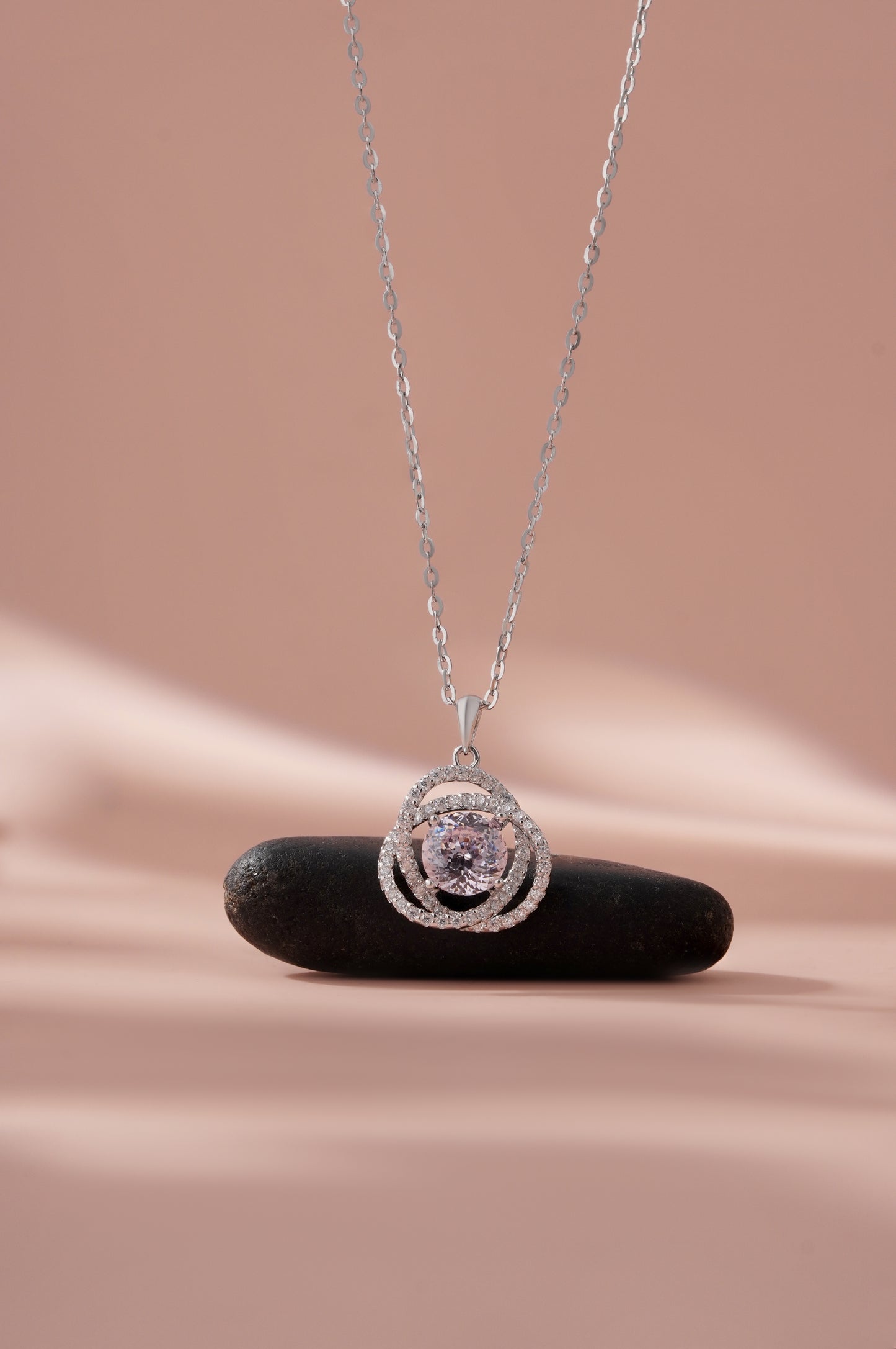 Silver Pink Stone Chain Pendant American Diamond Gift for Her