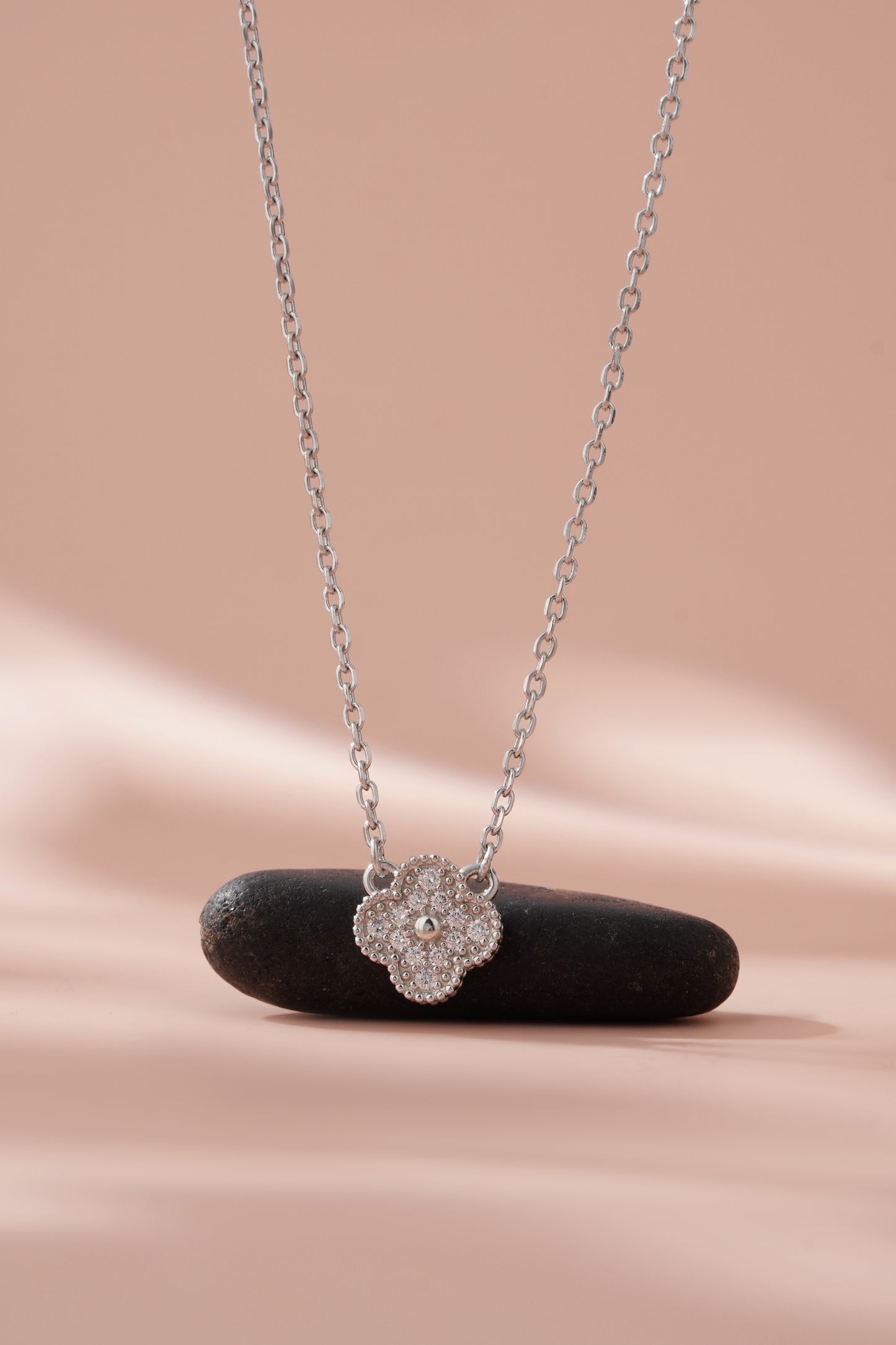 Van Cleef Style 925 Sterling Silver Clover Necklace American Diamond Chain