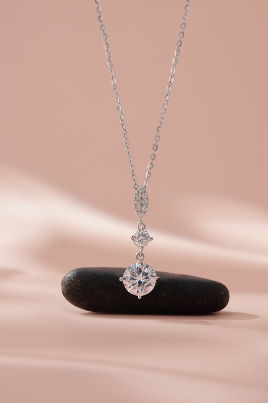 Silver Chain Pendant for Women American Diamond Three Stone Chain
