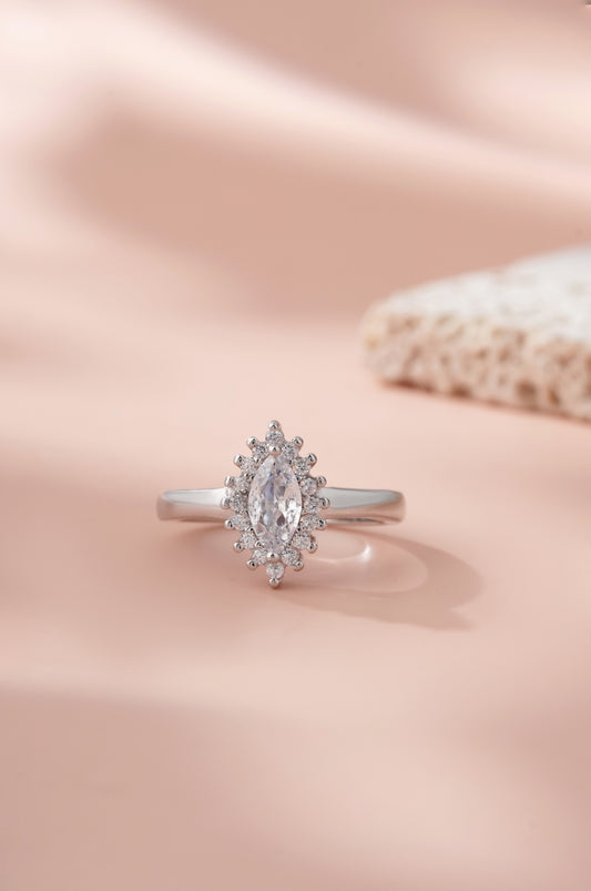 925 Sterling Silver Marquise Ring for Women American Diamond Halo Engagement Band
