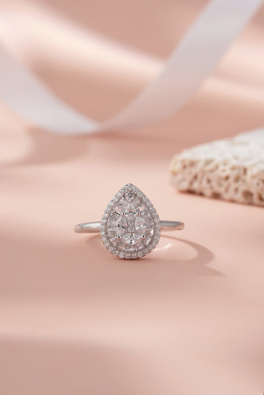 925 Sterling Silver Pear Shape American Diamond Ring for Women Bridal Jewelry Gift