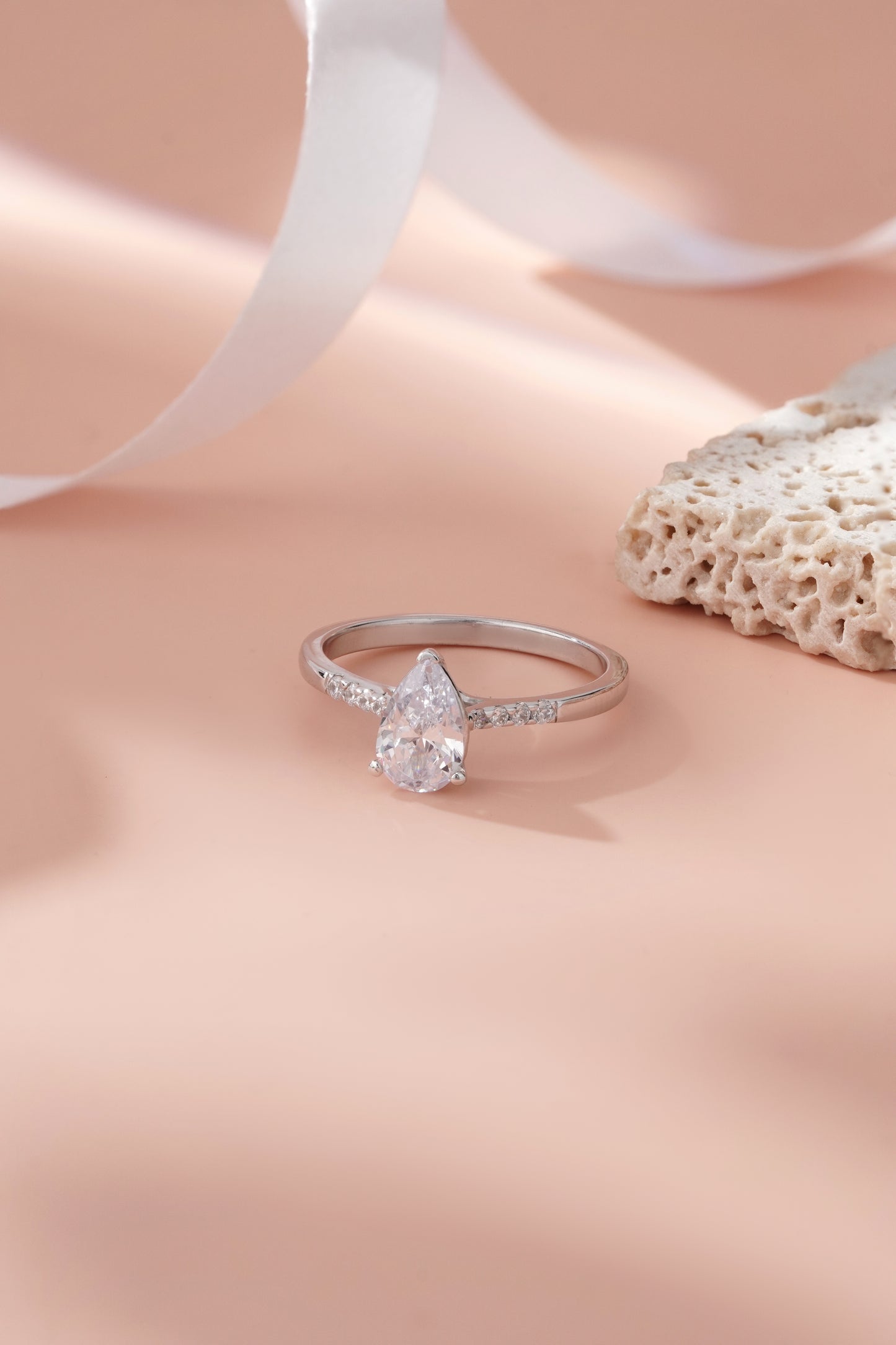 925 Sterling Silver Ring Women American Diamond Pear Cut Engagement Wedding Band
