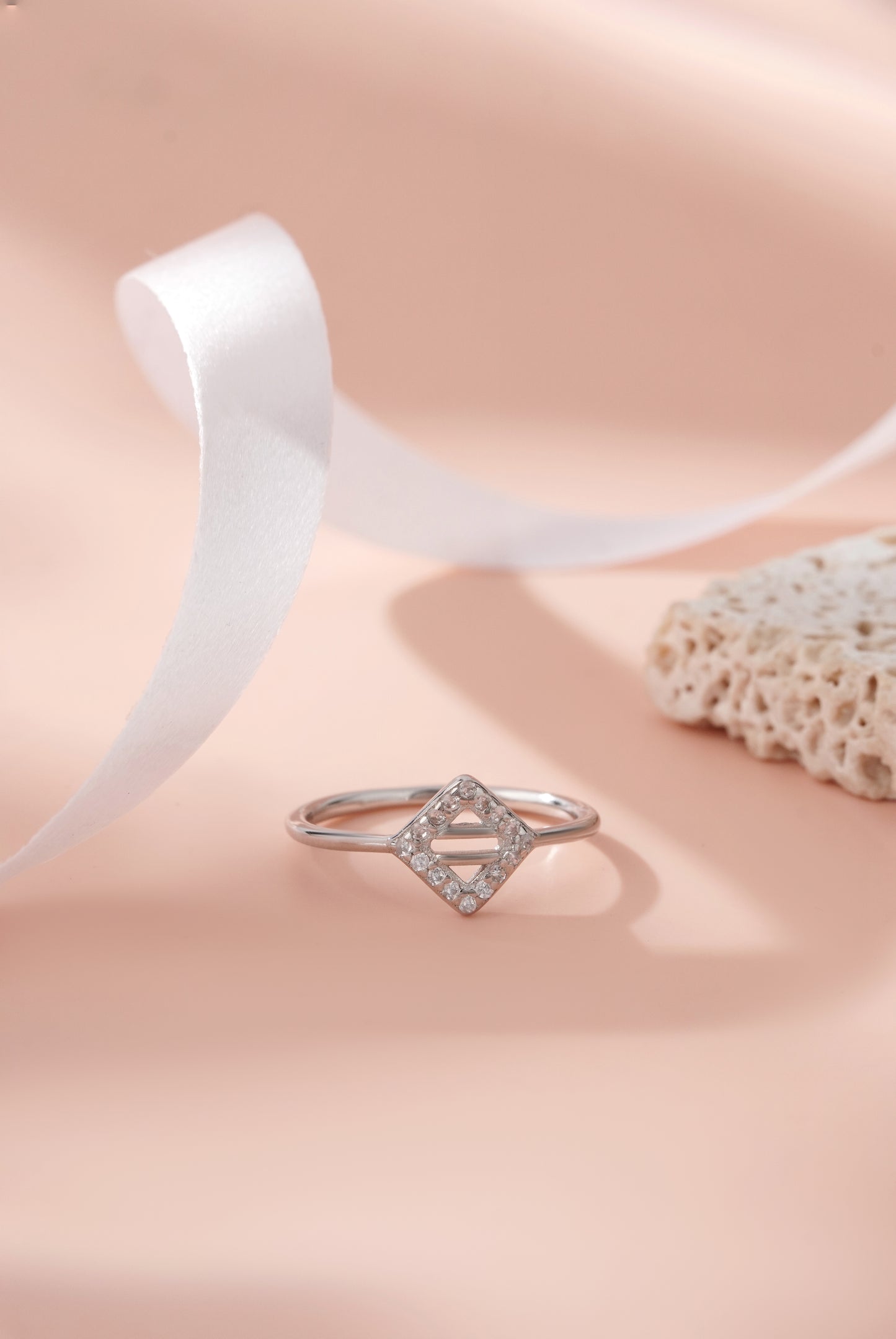 Elegant 925 Sterling Silver Square Halo American Diamond Ring