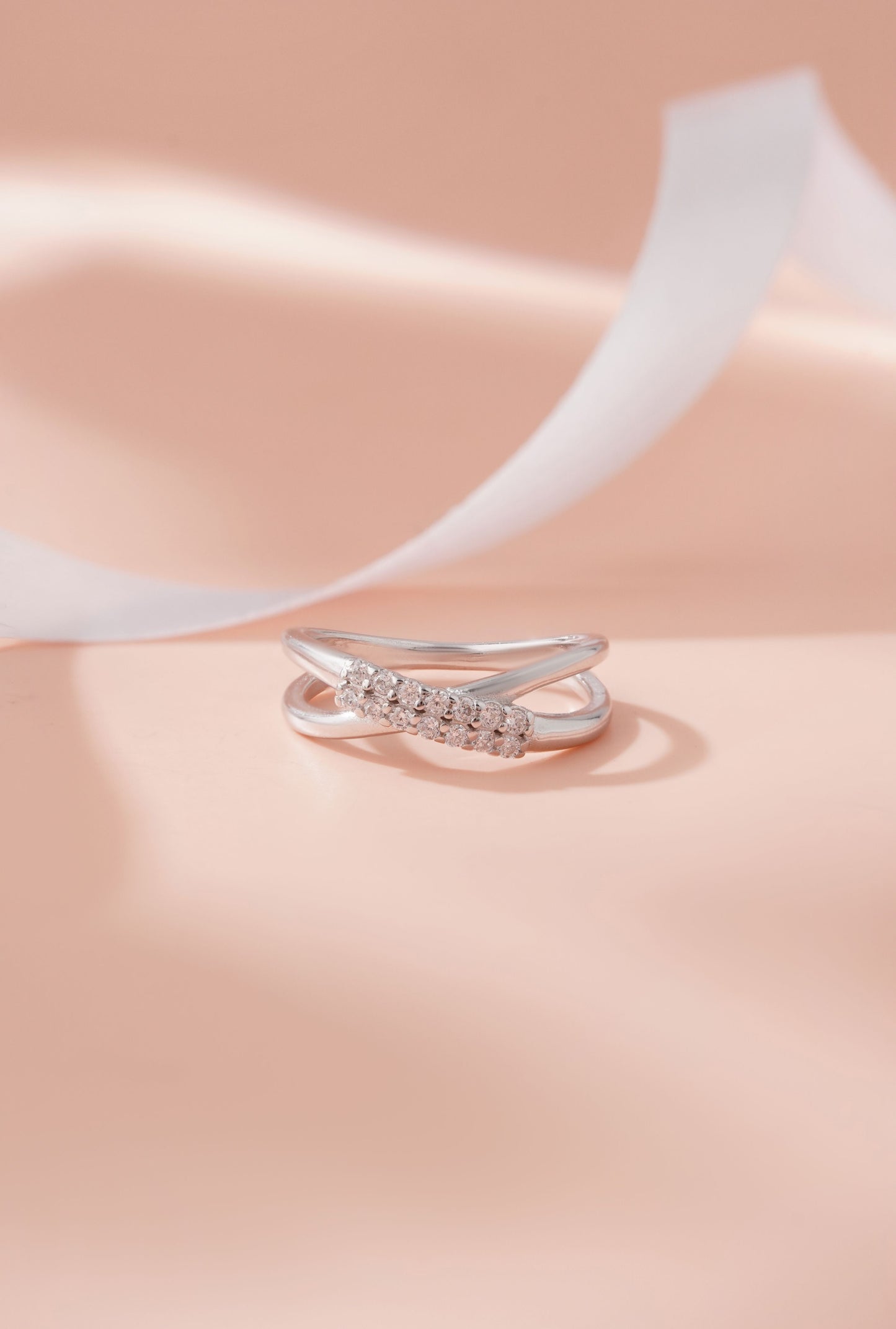 925 Sterling Silver Bypass X Ring Women American Diamond CZ Statement