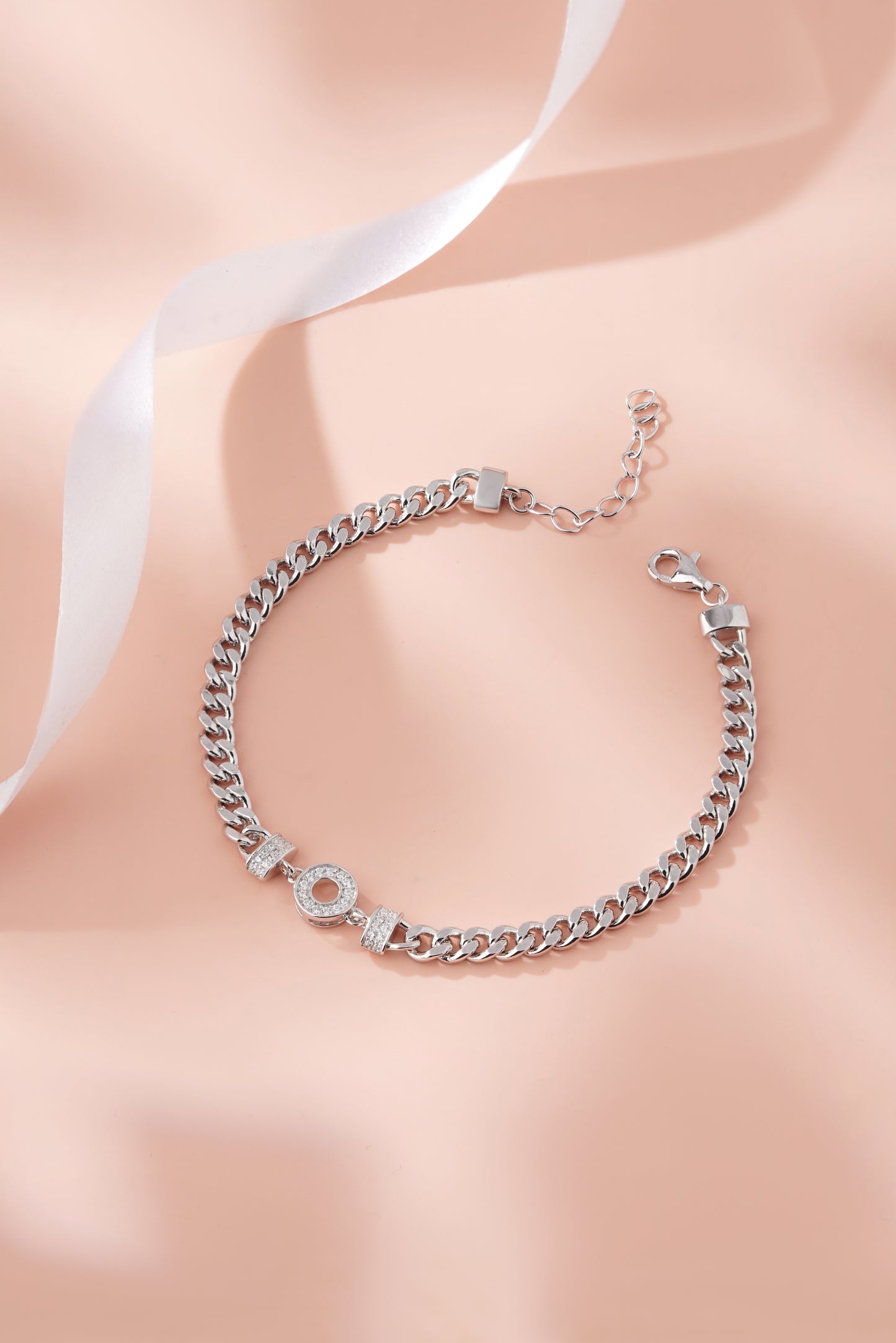 925 Sterling Silver Bracelet for Women American Diamond Curb Link Chain Adjustable