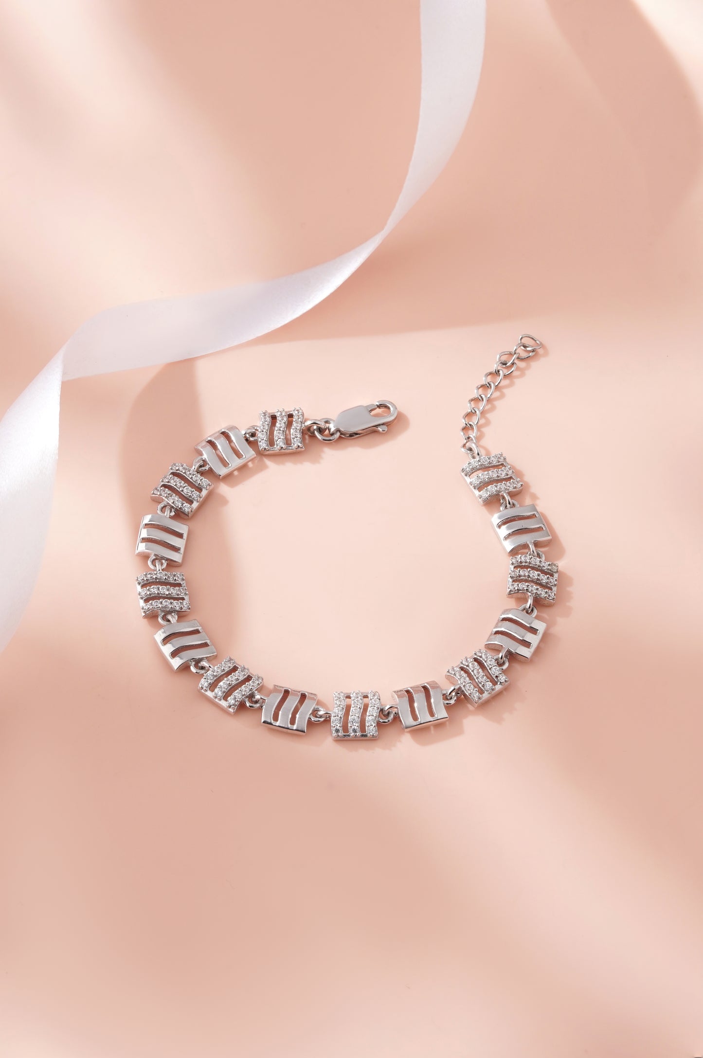 925 Sterling Silver Bracelet for Women American Diamond Adjustable Link Jewelry
