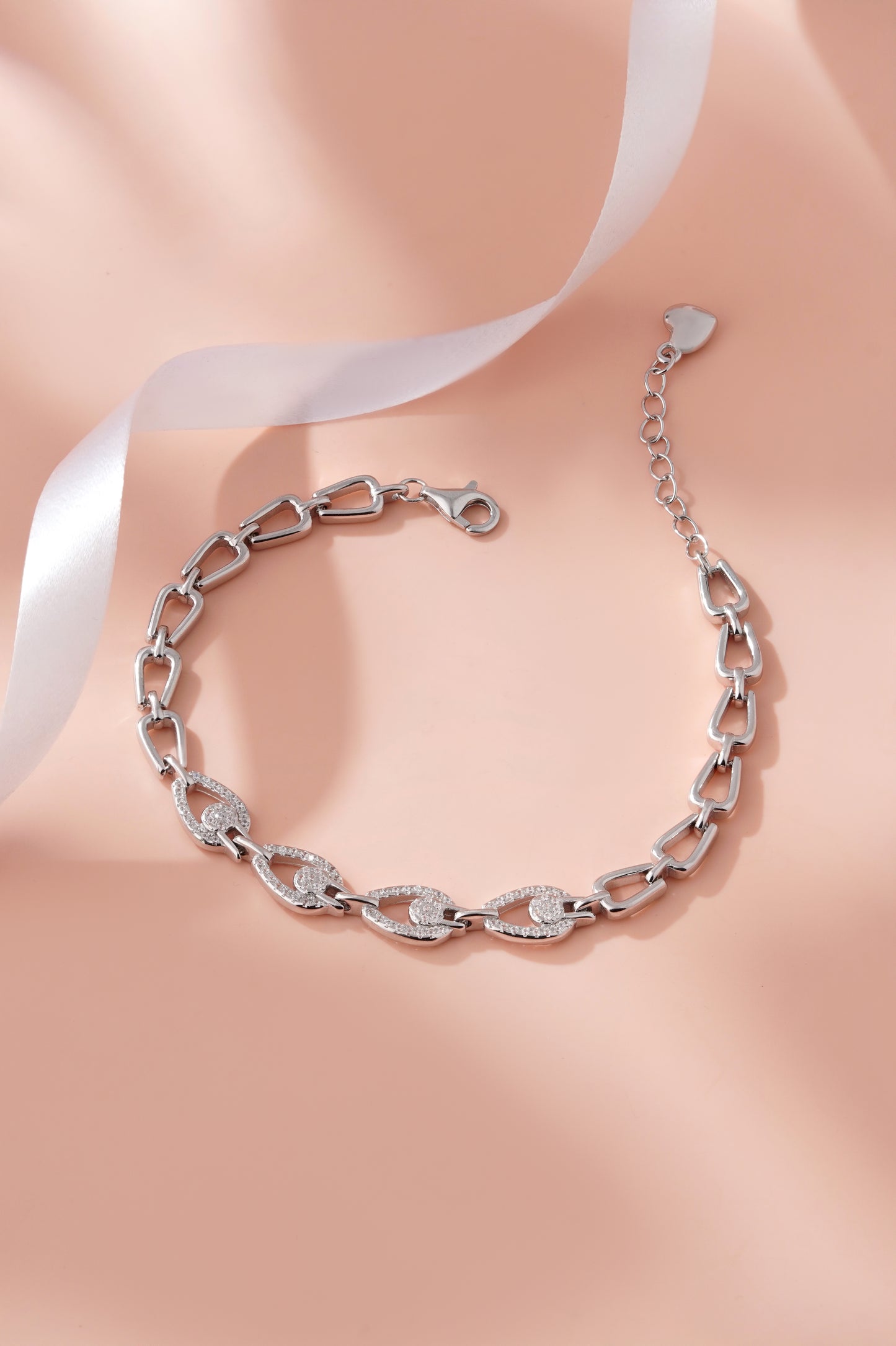 925 Sterling Silver Bracelet for Women American Diamond CZ Link Chain Adjustable Gift