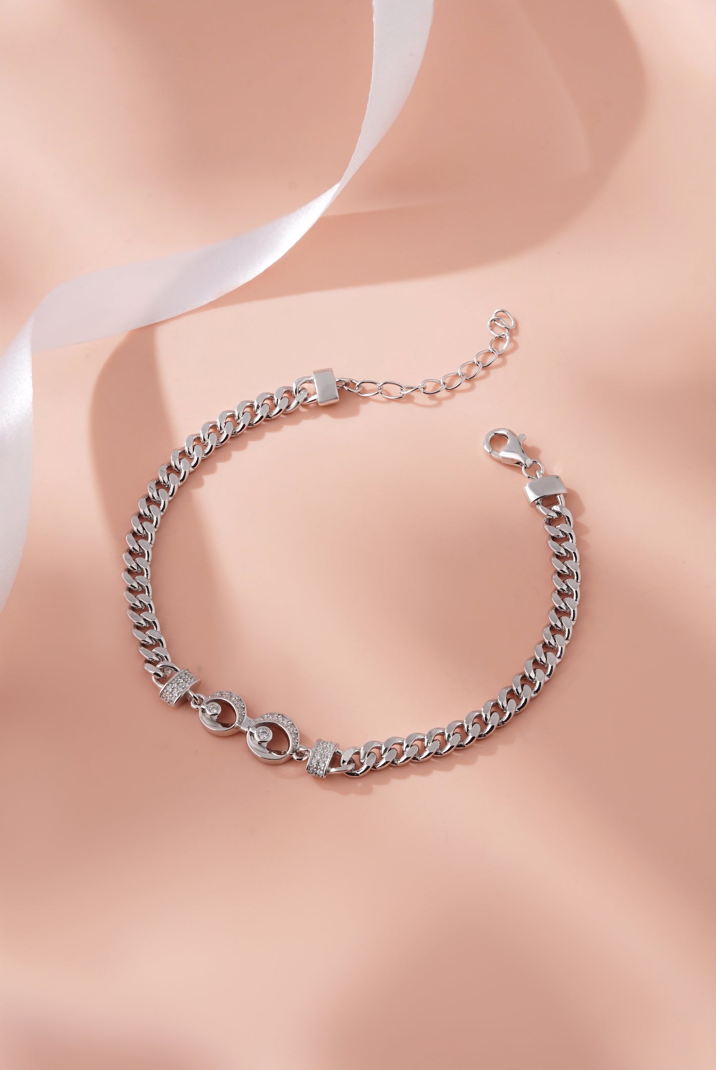 925 Sterling Silver Adjustable Bracelet for Women American Diamond Cubic Zirconia Curb Chain