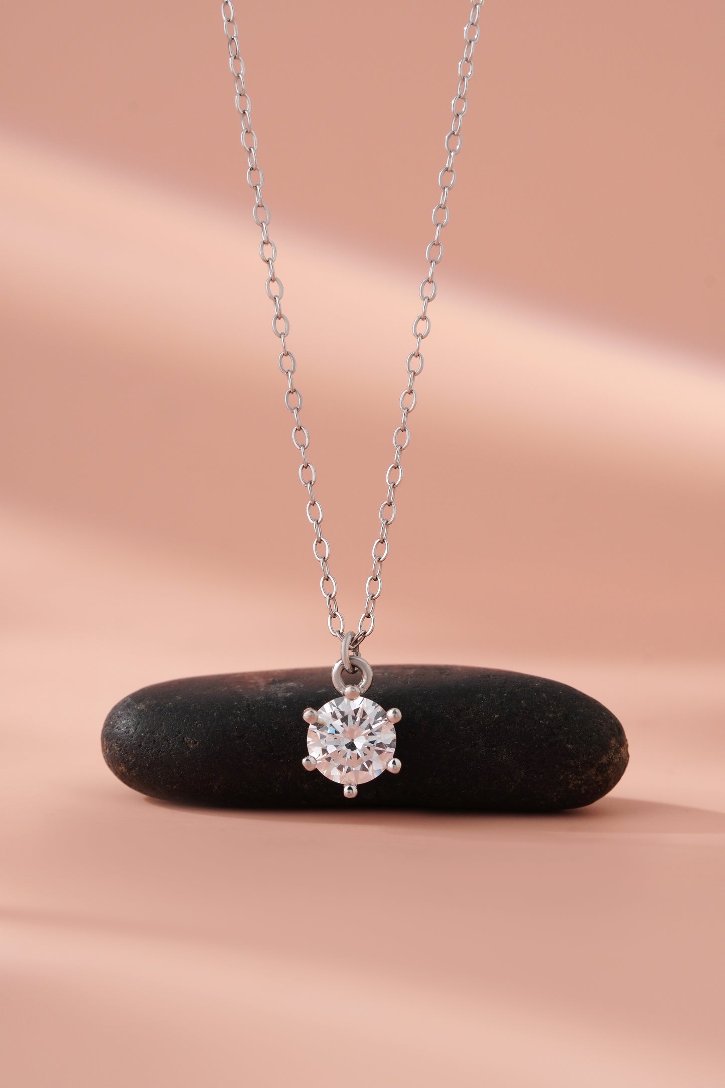 Solitaire Pendant Necklace with Round Cut American Diamond
