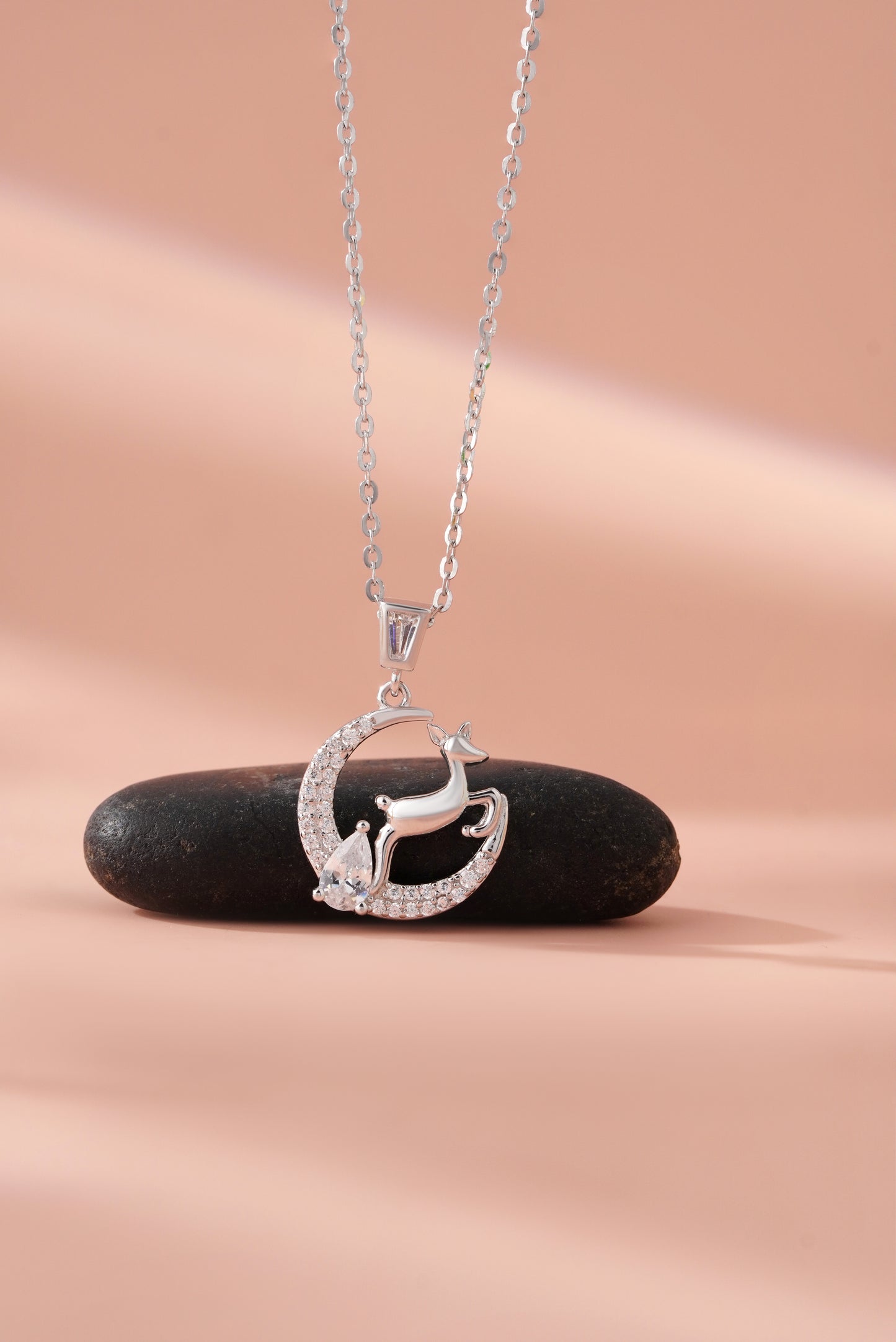 Silver Reindeer Pendant Necklace for Women