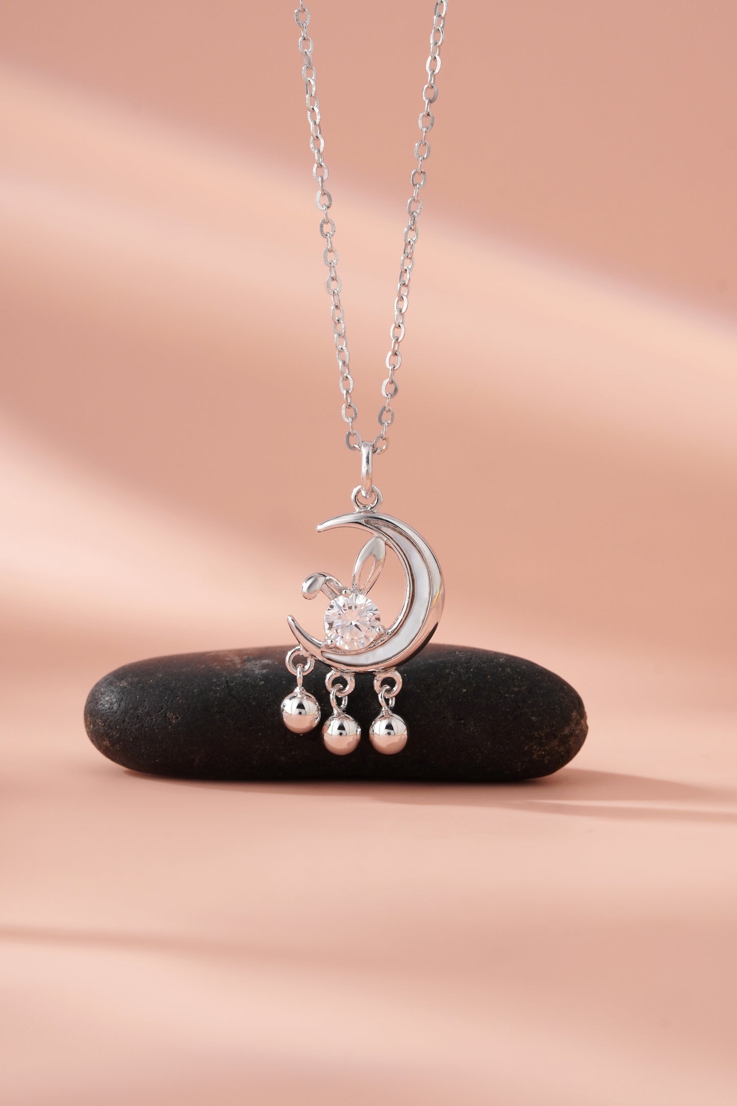 Crescent Moon American Diamond Pendant Necklace in 925 Silver