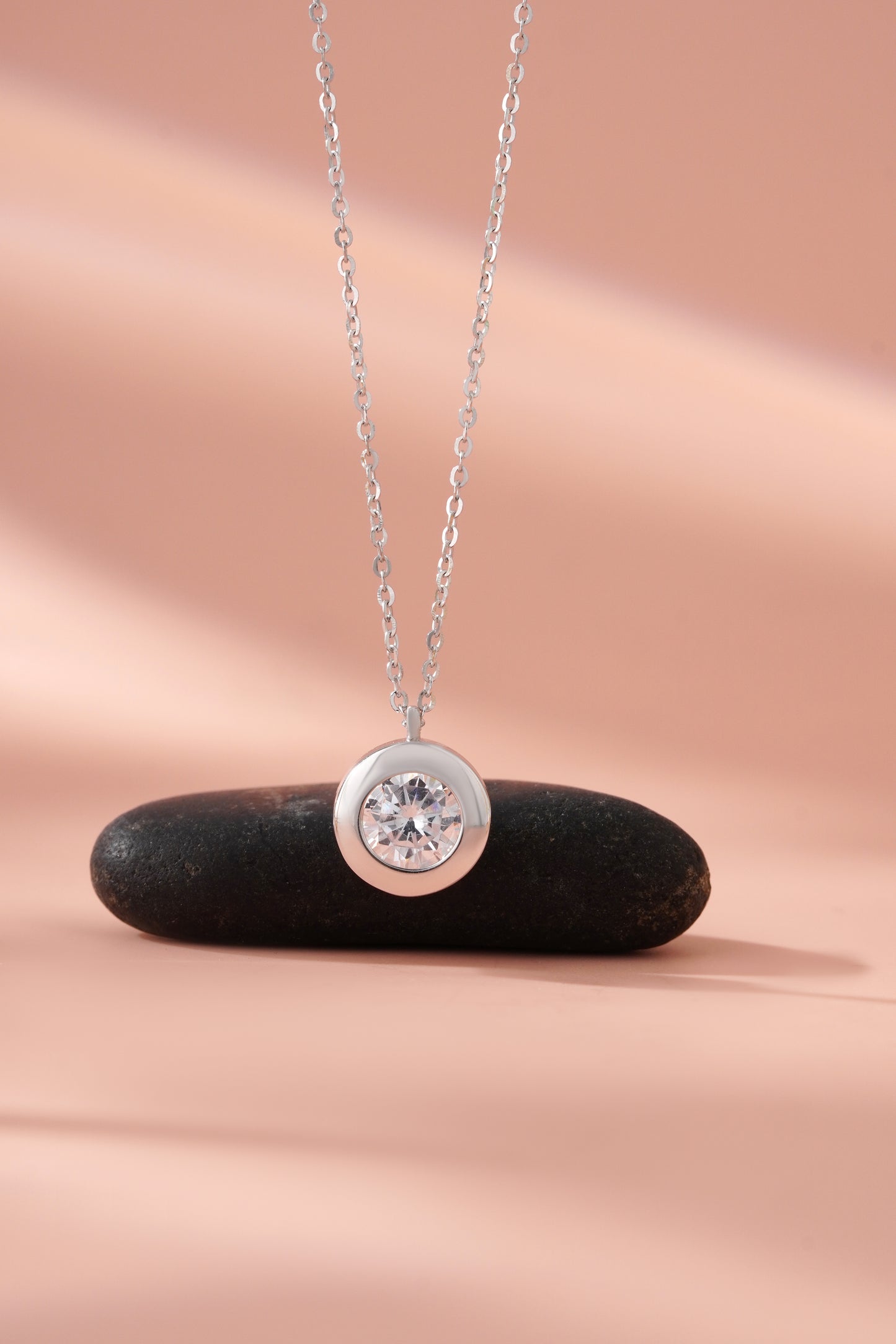Silver American Diamond Solitaire Pendant Necklace Women’s Jewelry Gift