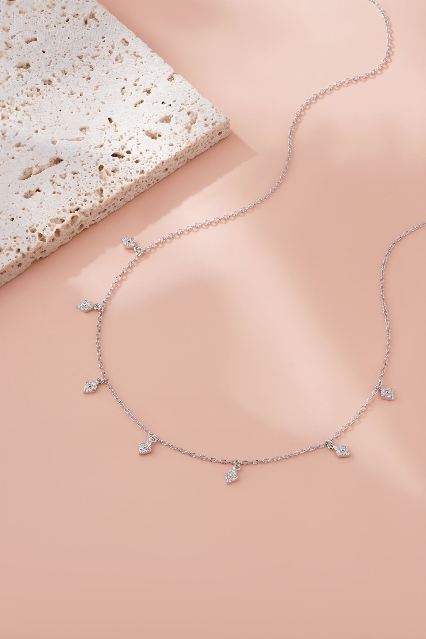 Shimmering American Diamond 925 Silver Dangle Necklace