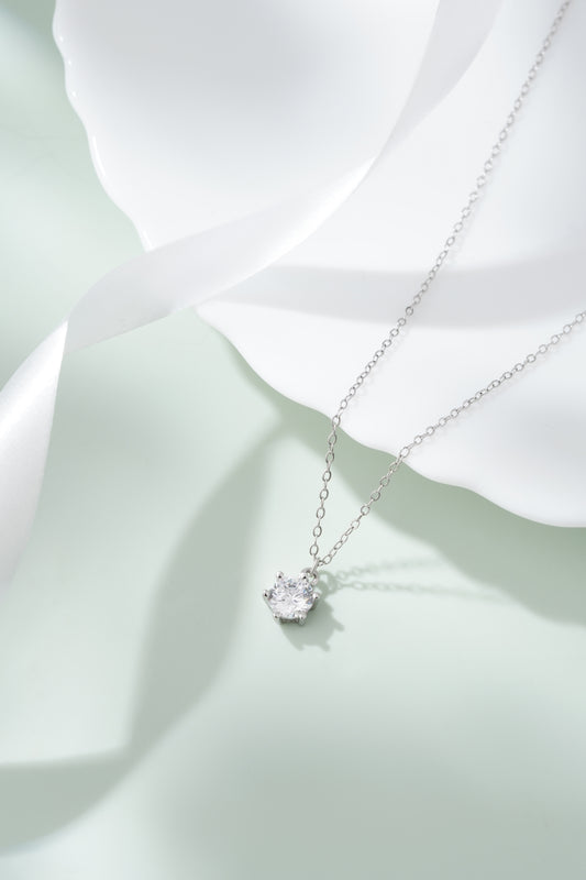 925 Sterling Silver Solitaire Pendant Necklace with Round Cut American Diamond