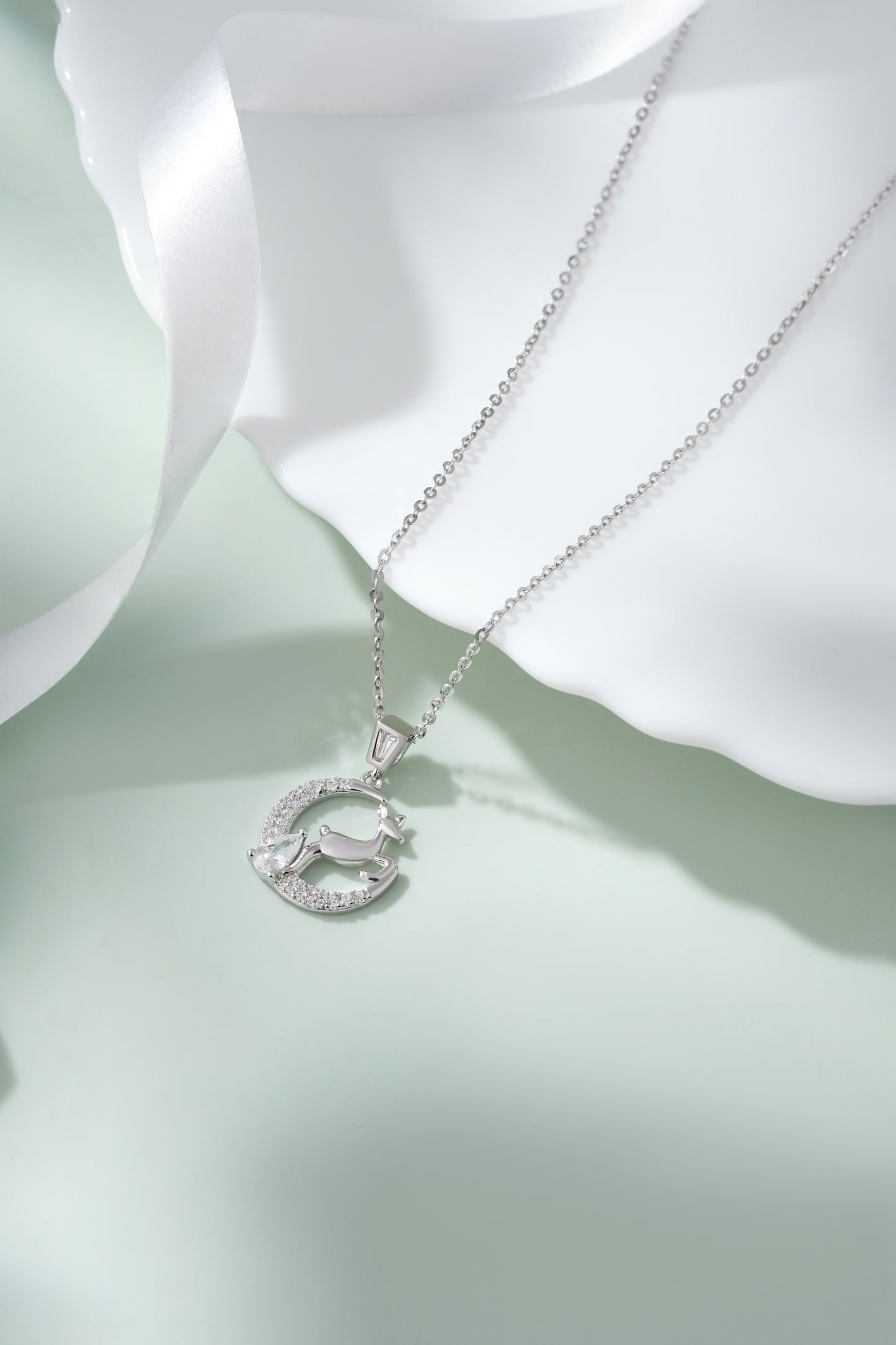 Silver Reindeer Pendant Necklace for Women