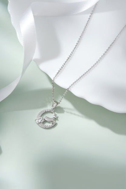 Silver Reindeer Pendant Necklace for Women