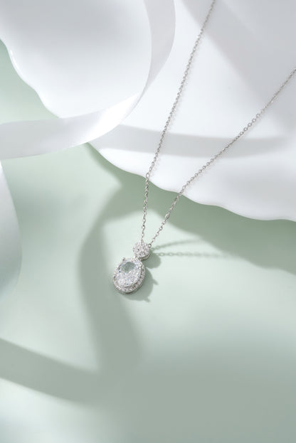 Silver Oval Halo American Diamond Pendant with Chain