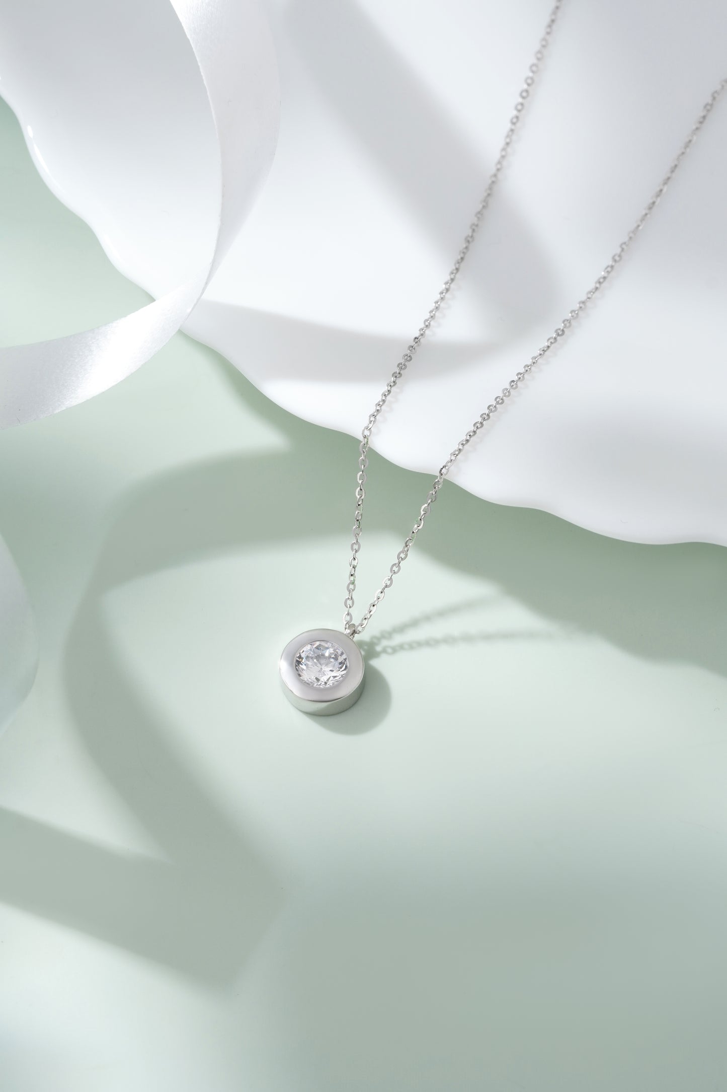 Silver American Diamond Solitaire Pendant Necklace Women’s Jewelry Gift
