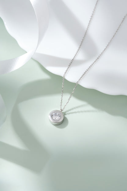 Silver American Diamond Solitaire Pendant Necklace Women’s Jewelry Gift