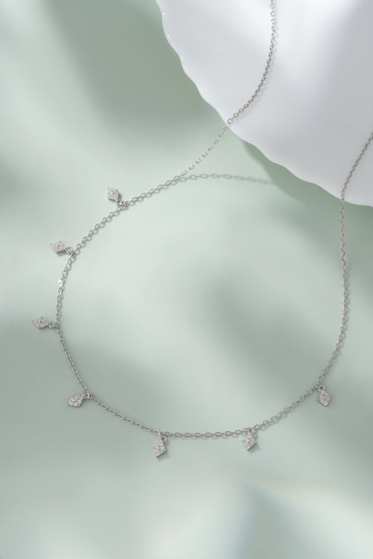 925 Sterling Silver Dangle Chain Necklace for Women with Shimmering American Diamonds