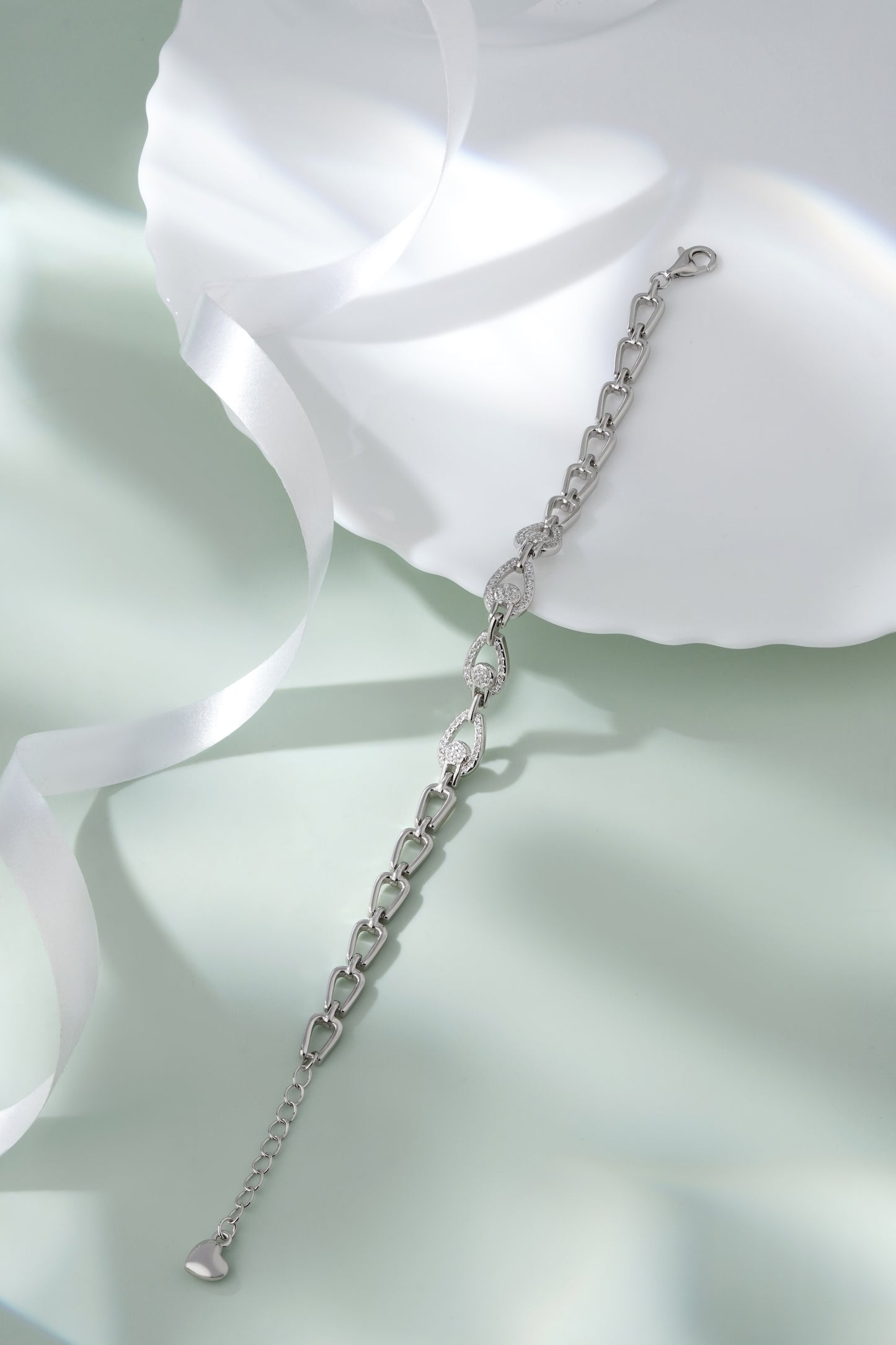 925 Sterling Silver Bracelet for Women American Diamond CZ Link Chain Adjustable Gift