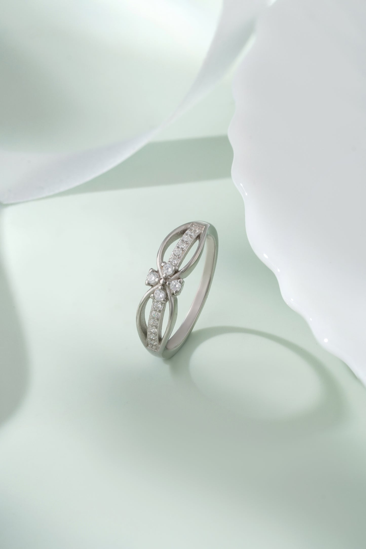 925 Sterling Silver American Diamond Ring for Women - Elegant Knot Stackable Band