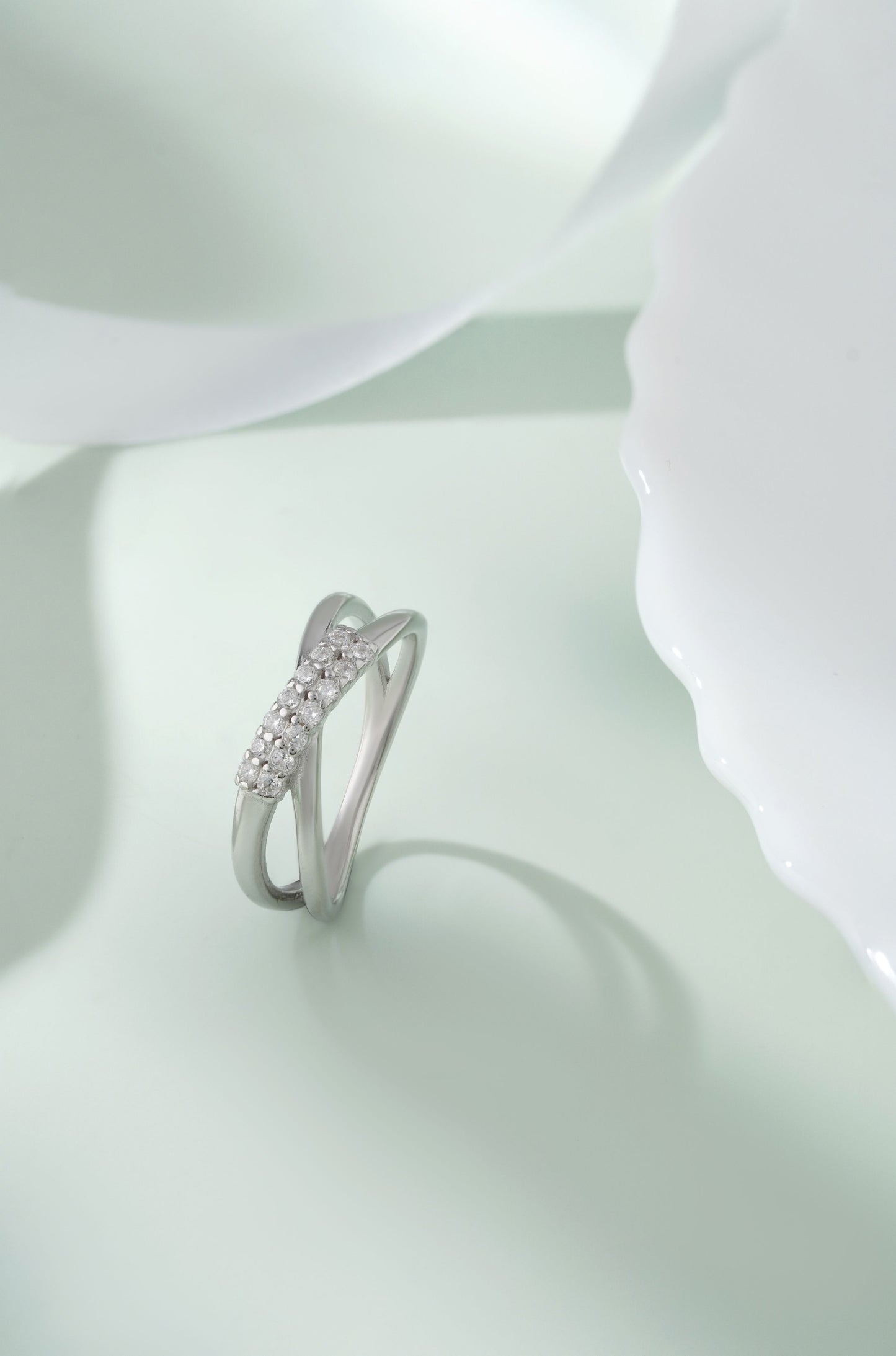 925 Sterling Silver Bypass X Ring Women American Diamond CZ Statement