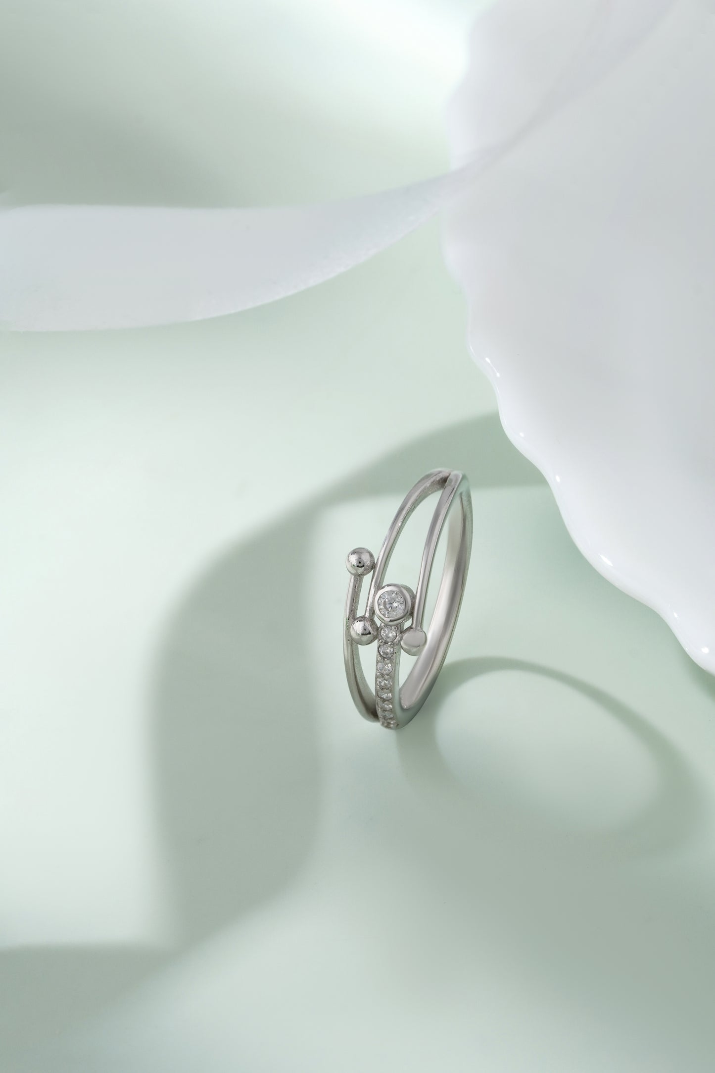 925 Sterling Silver Bypass Ring American Diamond Round CZ Band Women Jewelry