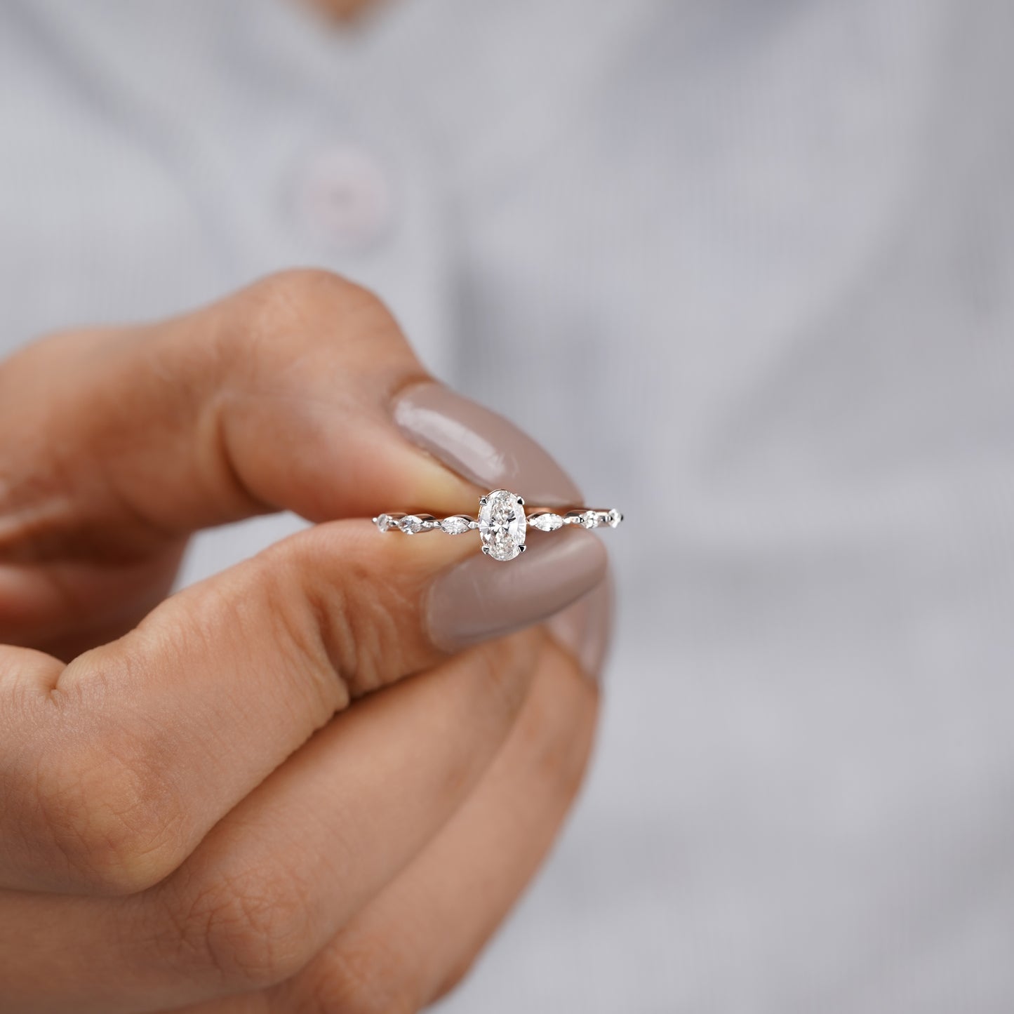 Oval Engagement Ring – Marquise Side Stones