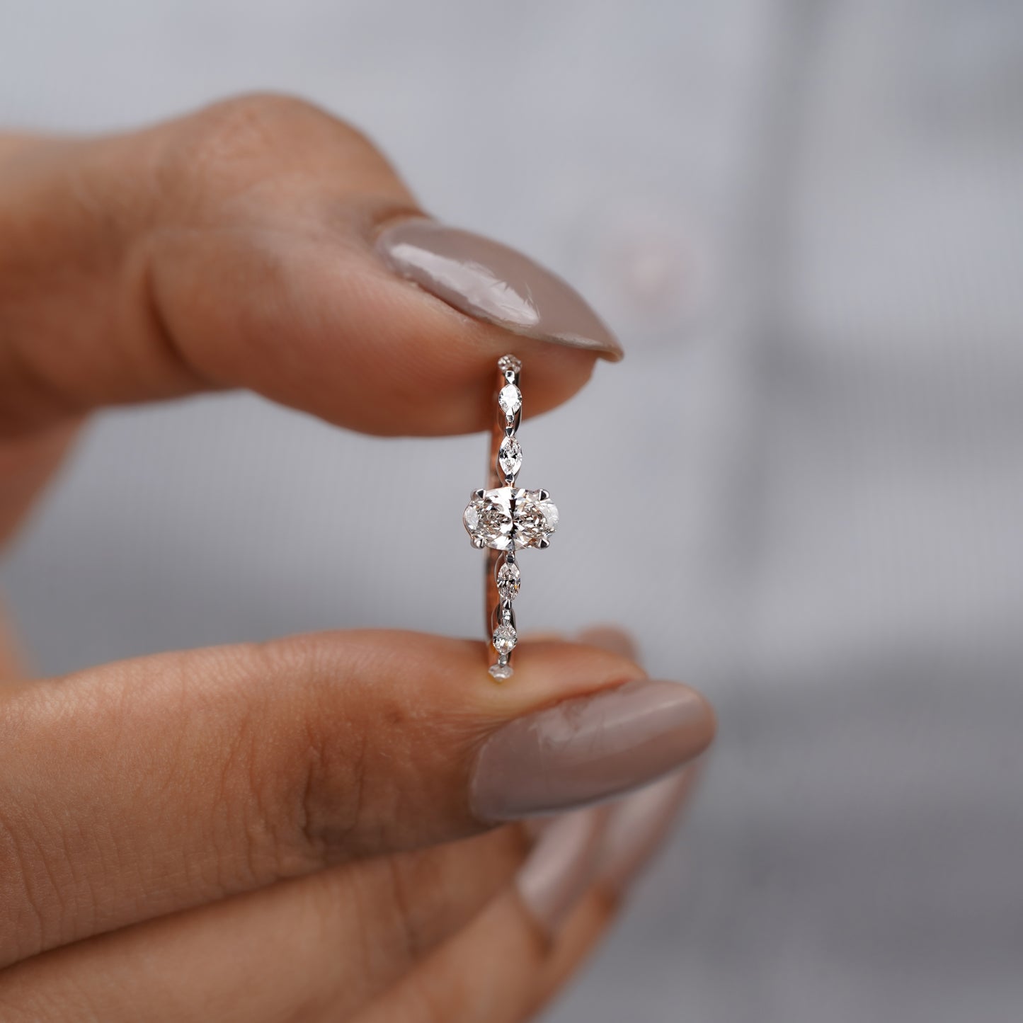 Oval Engagement Ring – Marquise Side Stones