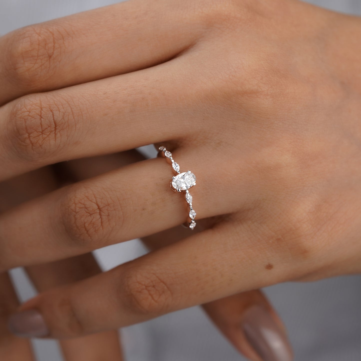 Oval Engagement Ring – Marquise Side Stones