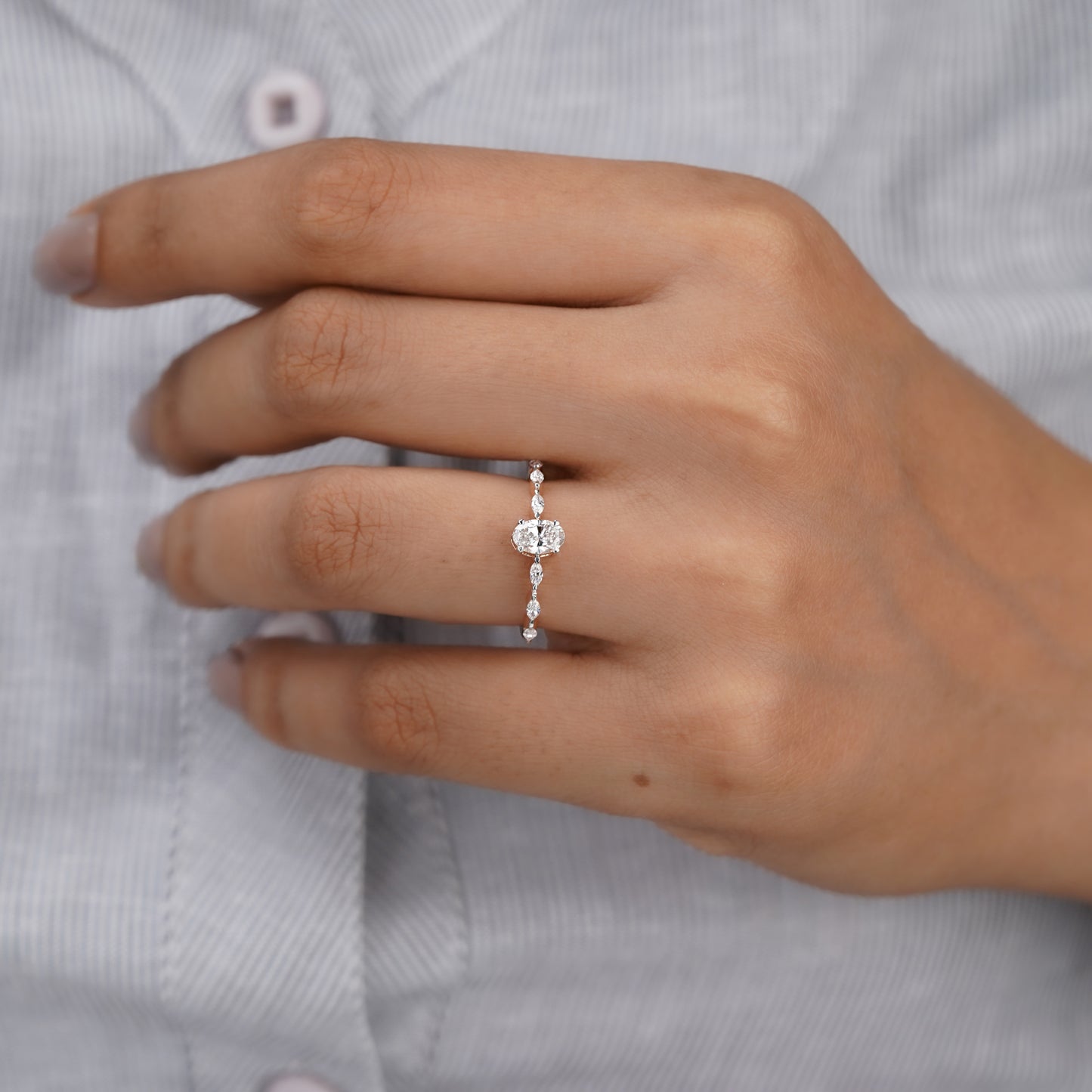 Oval Engagement Ring – Marquise Side Stones