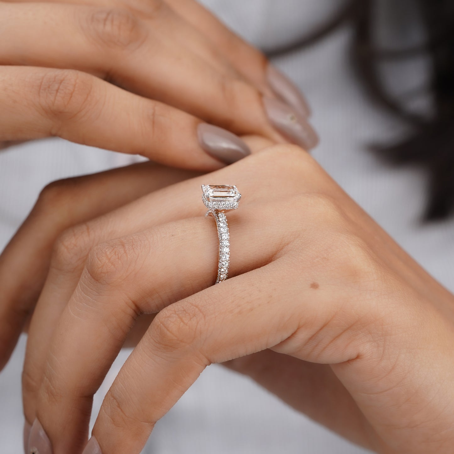 Emerald Cut Moissanite Diamond Ring