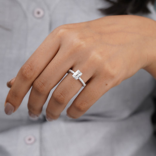 Emerald Cut Moissanite Diamond Ring