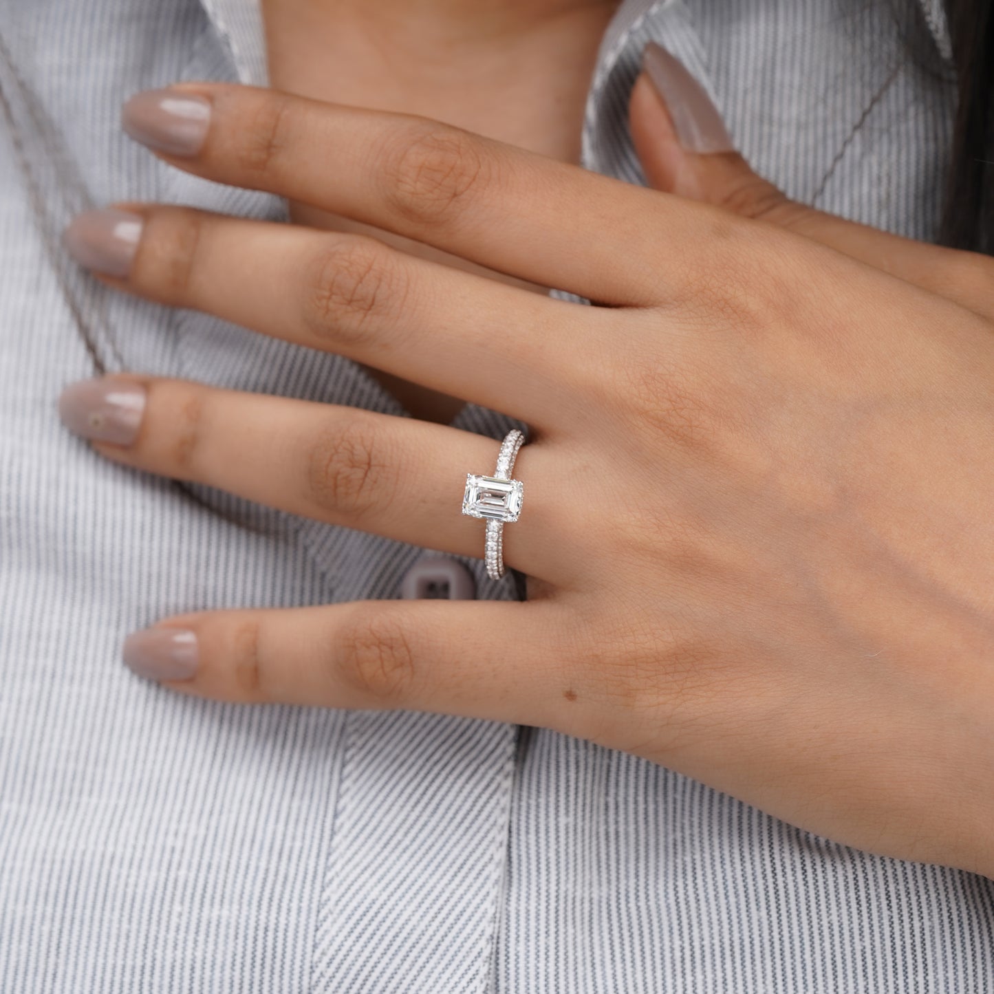 Emerald Cut Moissanite Diamond Ring