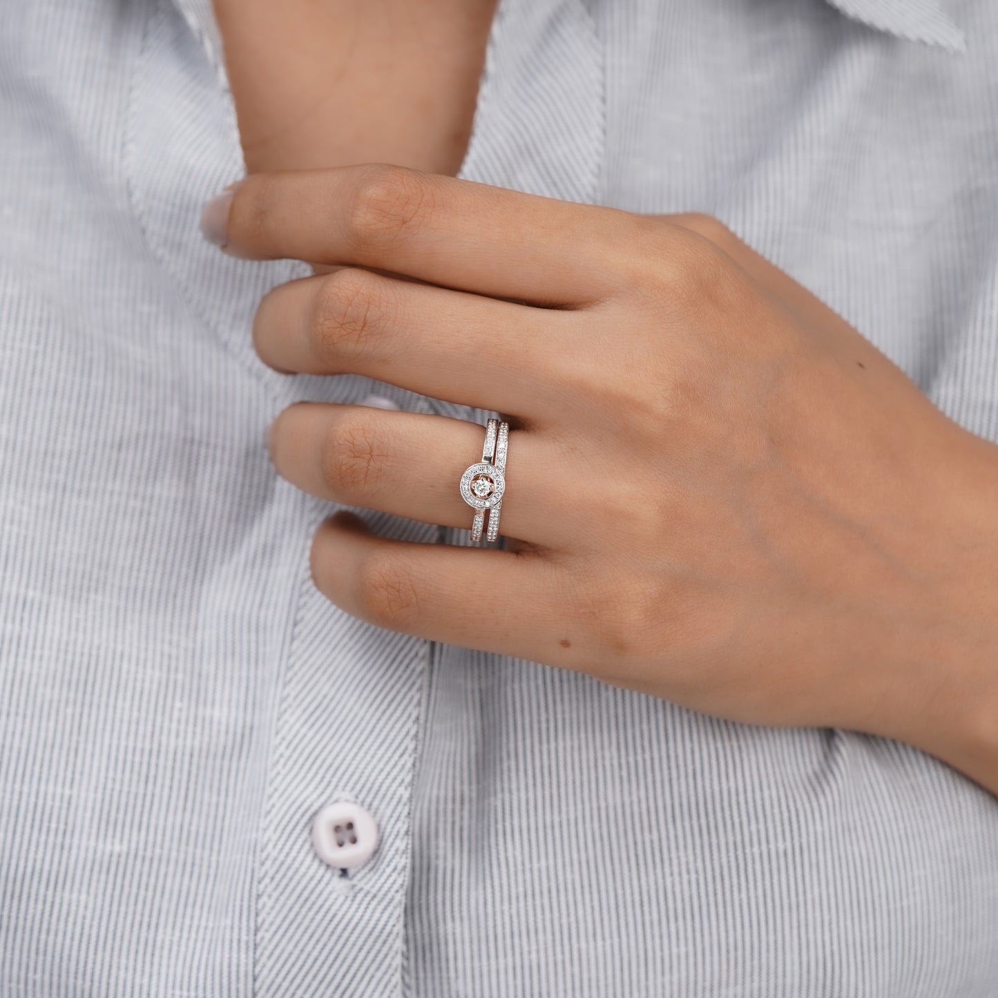 Moissanite Diamond Halo Ring Set