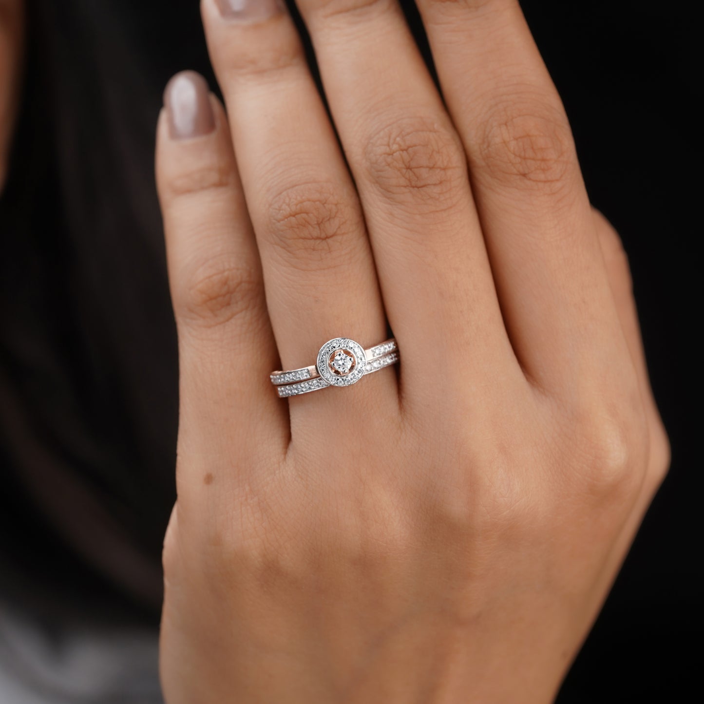 Moissanite Diamond Halo Ring Set