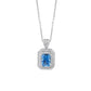 Blue Topaz Halo American Diamond Silver Chain Pendant