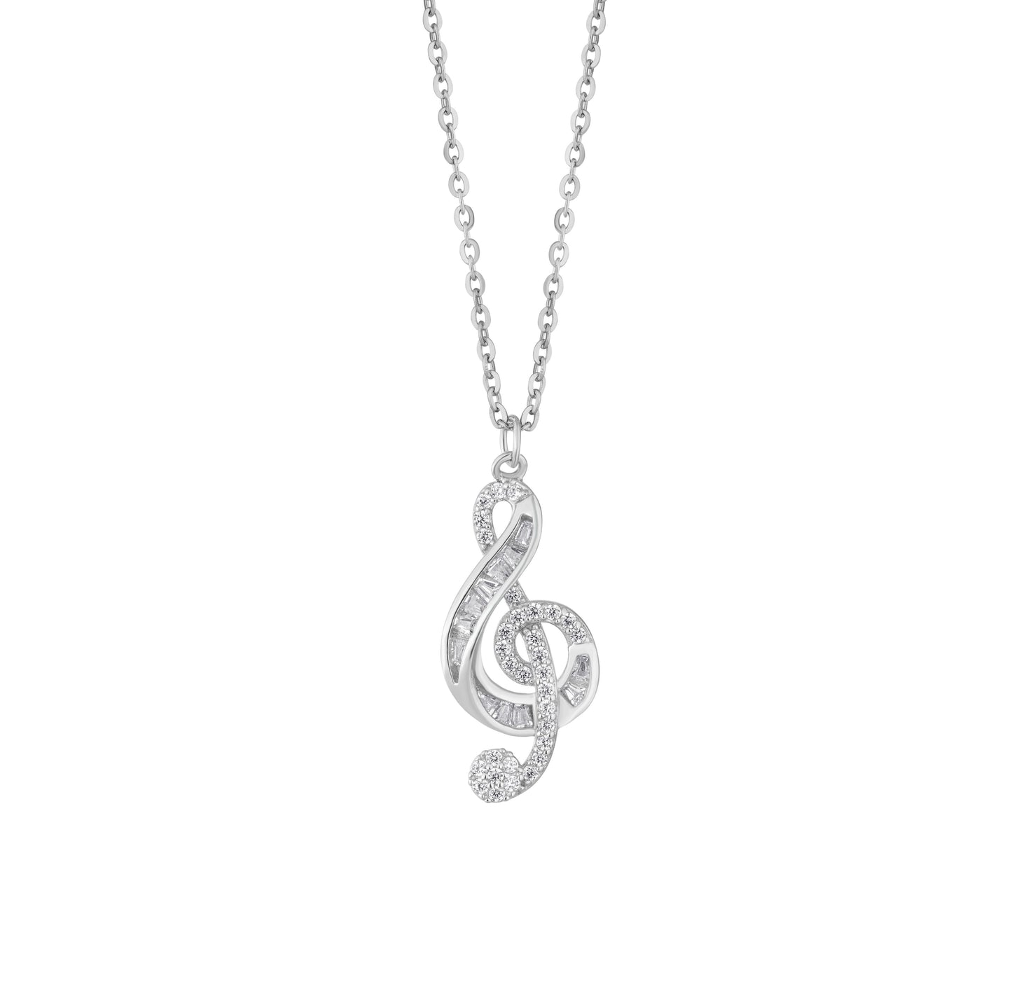 Sterling Silver Music Note Pendant Necklace Women Treble Clef Chain Gift