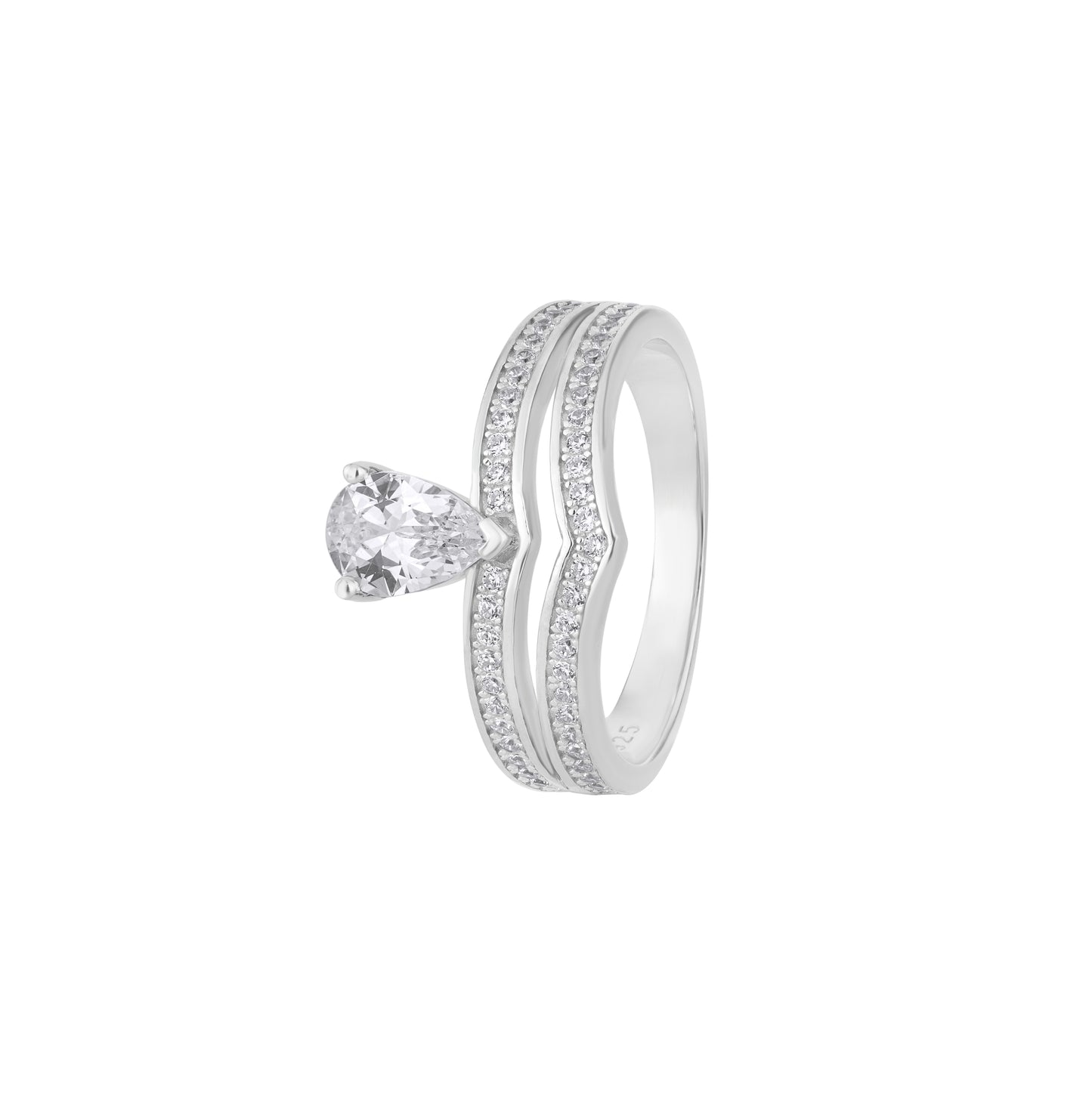 925 Sterling Silver Pear Cut Diamond Ring Set for Women American Diamond V Band