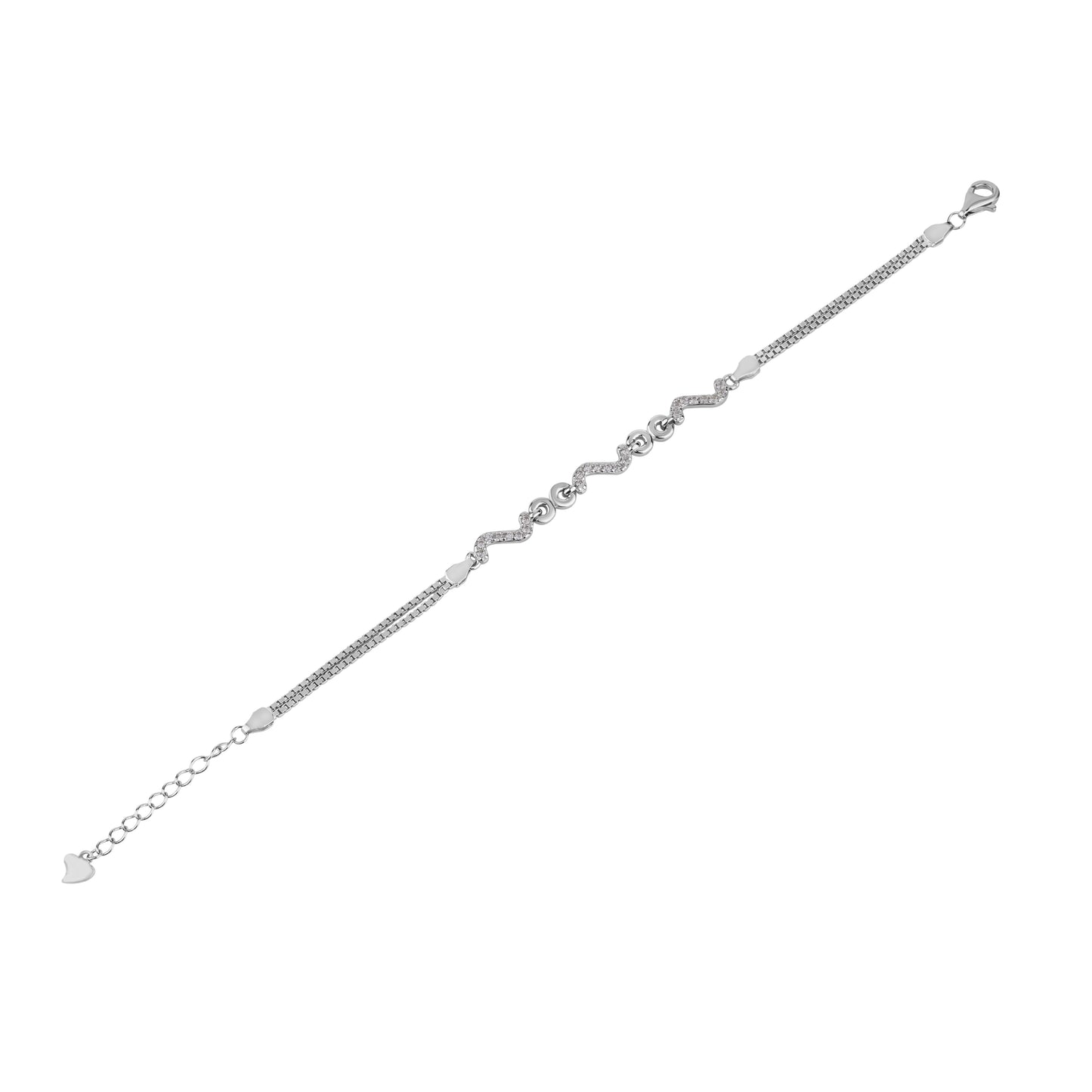 Silver Wave Link Bracelet with American Diamonds