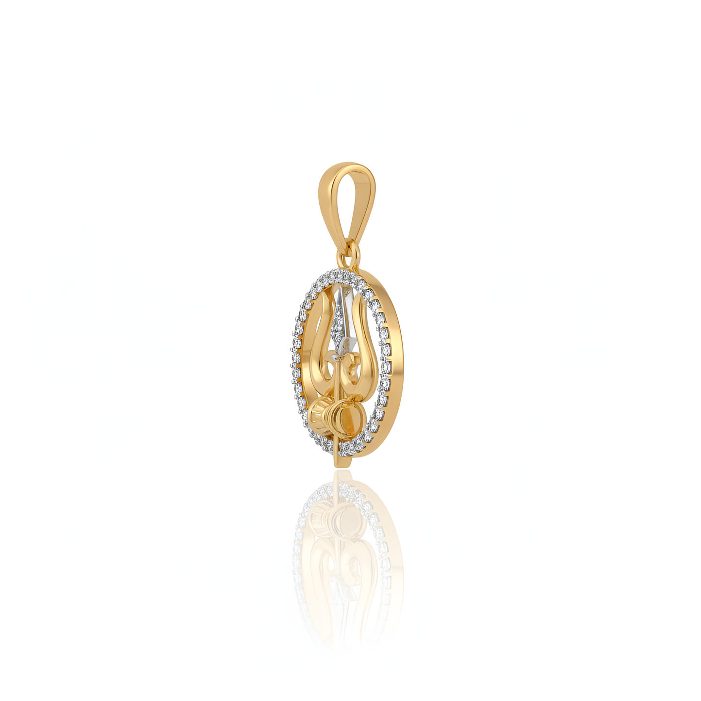Gold Trishul Men Pendant with American Diamonds – Spiritual Elegance