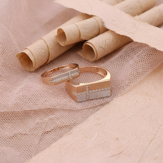 18KT Gold Couple Band Ring Set American Diamond His Hers Wedding