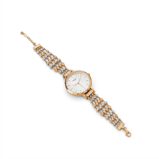 Elegant Raga Women’s Gold Watch – Designer Pearl Chain Strap | Premium Ethnic Style By Nakrani Gold